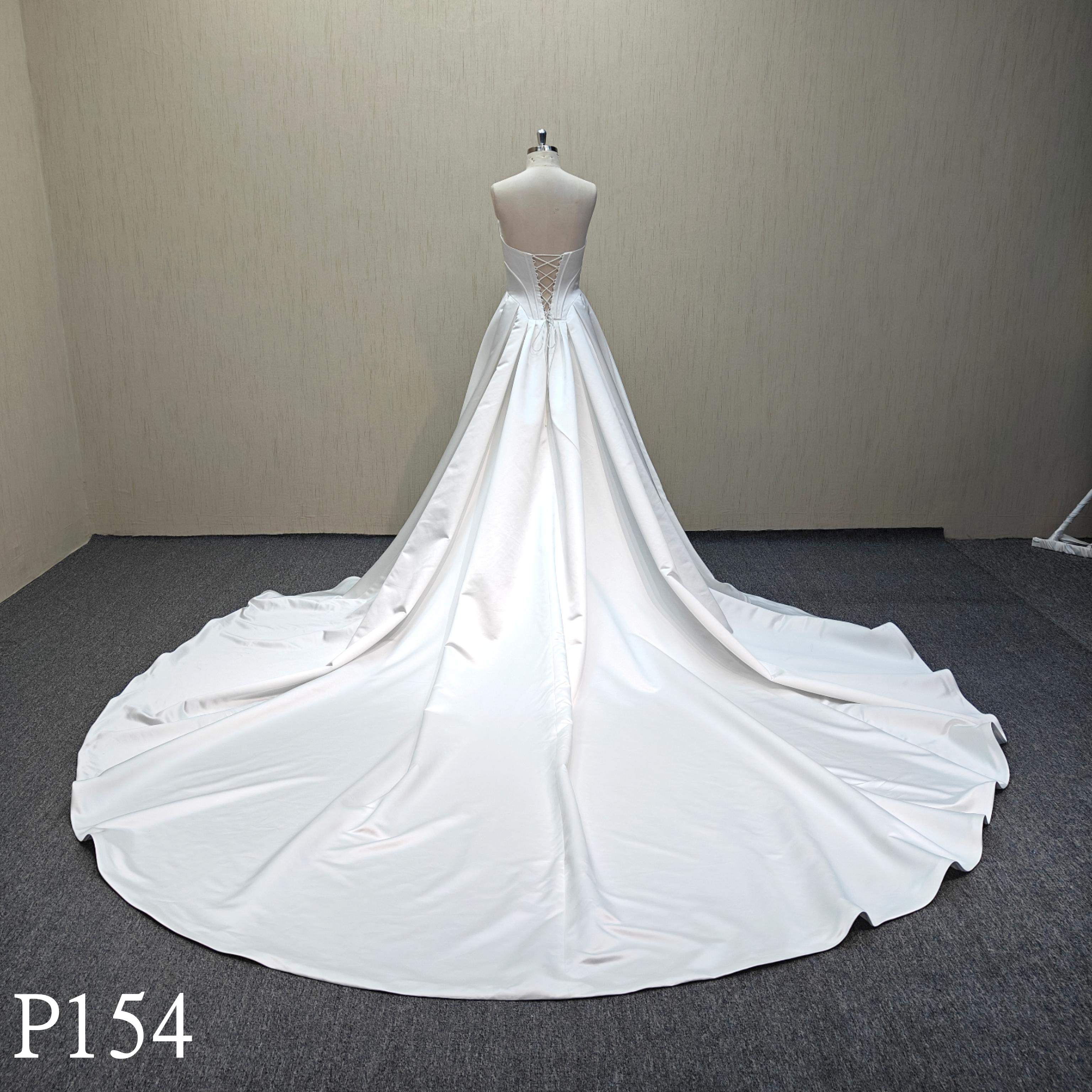 P154 Beads straps crepe satin wedding ballgown for bride