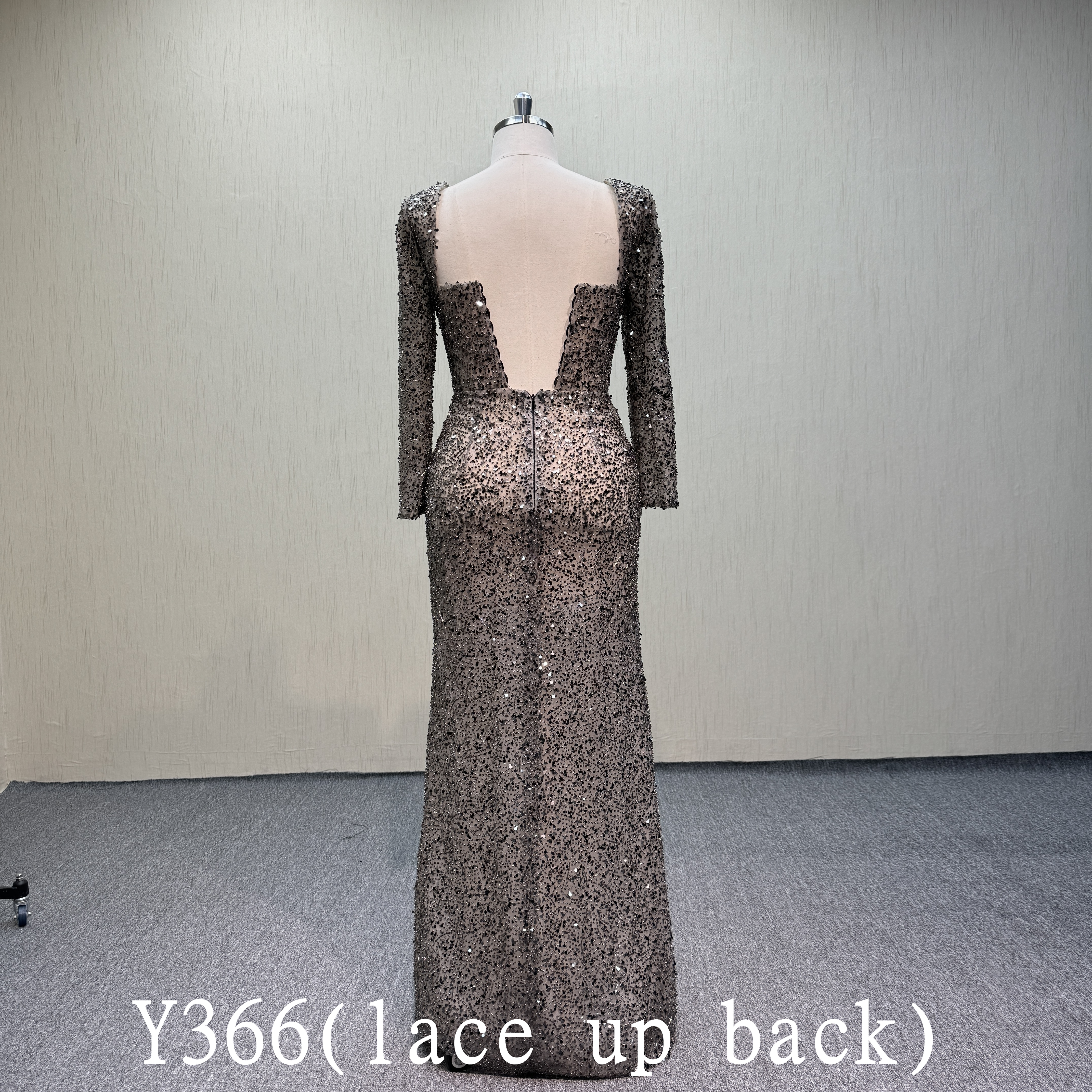 Y366  Black Beads Evening Dress for Bride's Mother with Lace Up Back Made in China