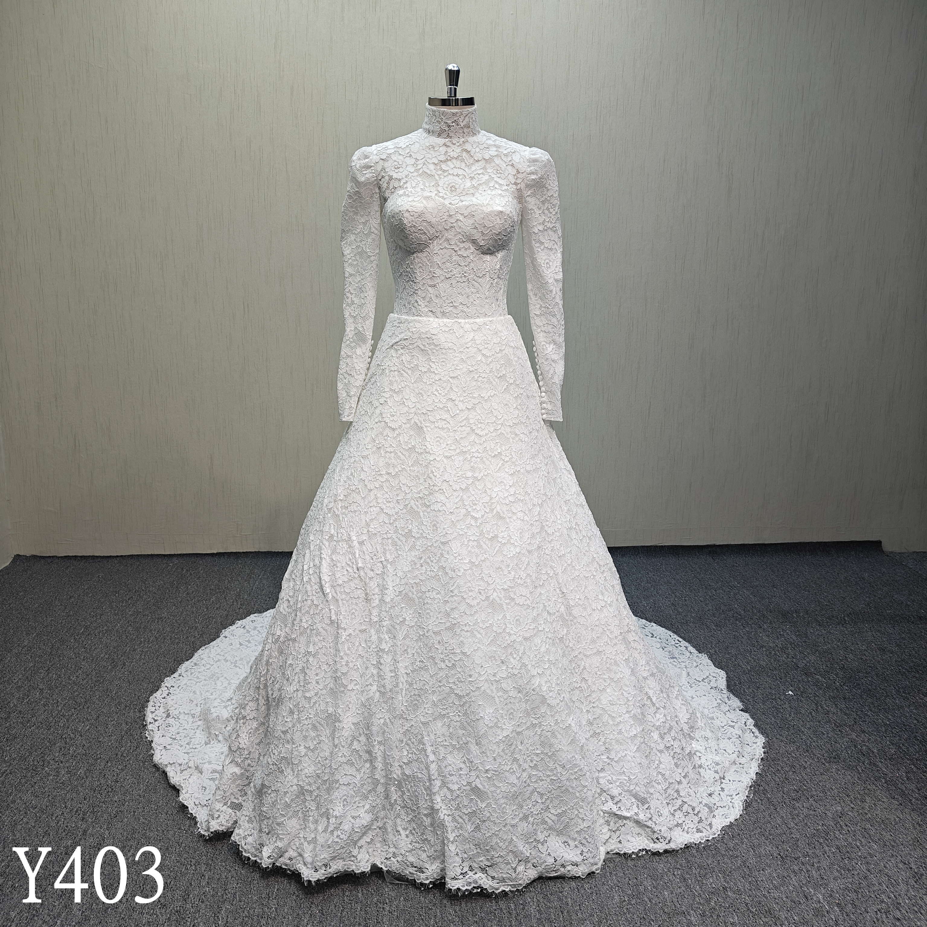 Y403 Wholecut Ivory Ball gown lace up back wedding dress with flora lace for bride