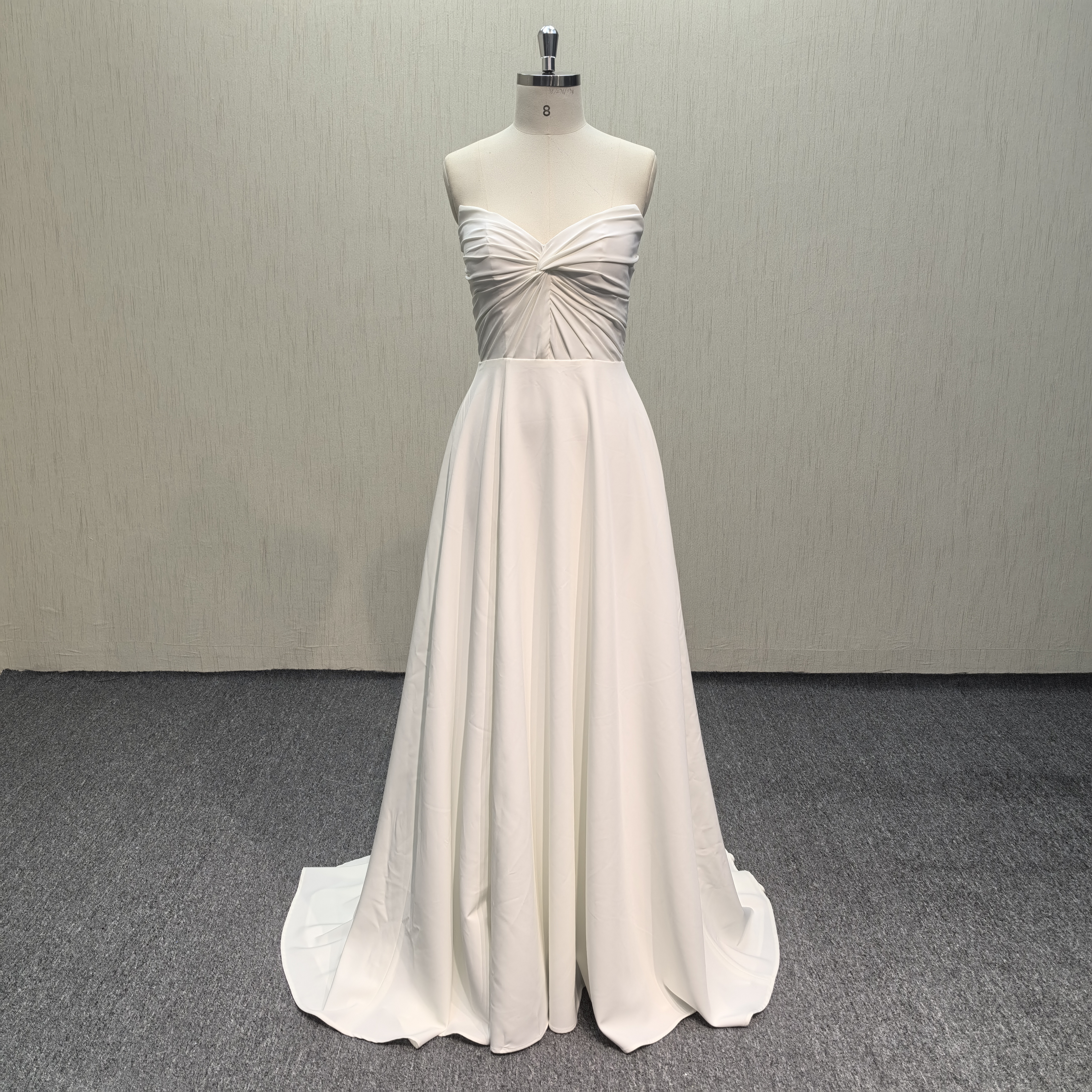 P158 Crepe A-Line wedding dress with  pleats on bodice