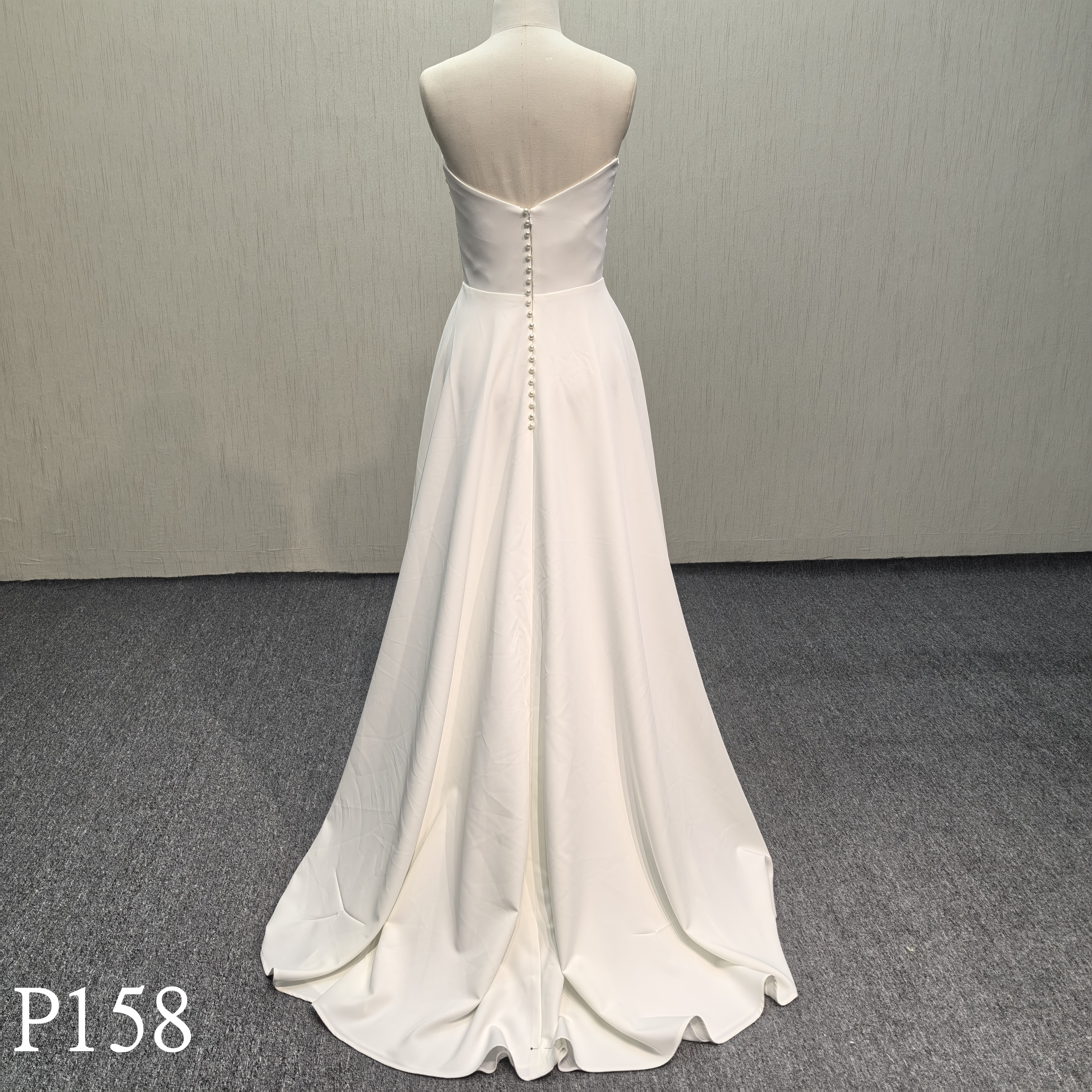P158 Crepe A-Line wedding dress with  pleats on bodice