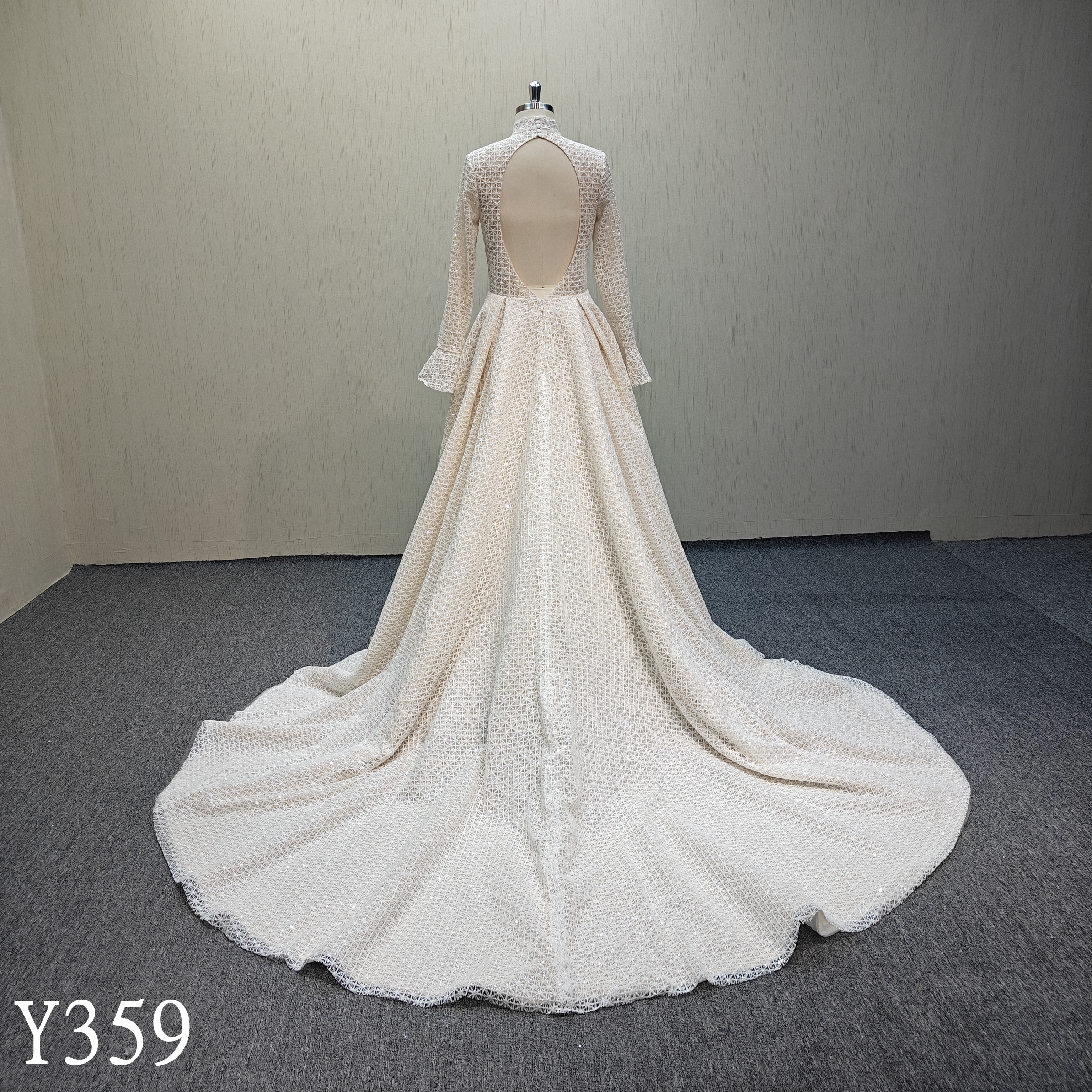 Y359 Champagne A line long sleeves wedding gown wedding dress