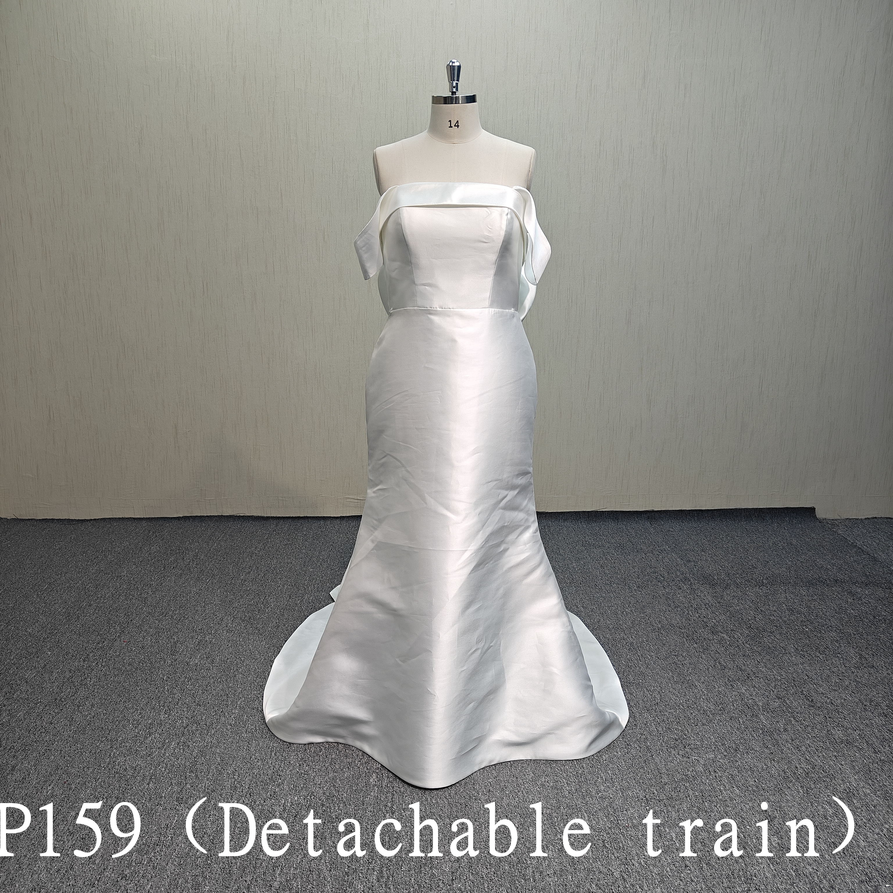 P159 Satin Mermaid Wedding Dress + Detachable Train + Detachable Bow Three-Piece Set