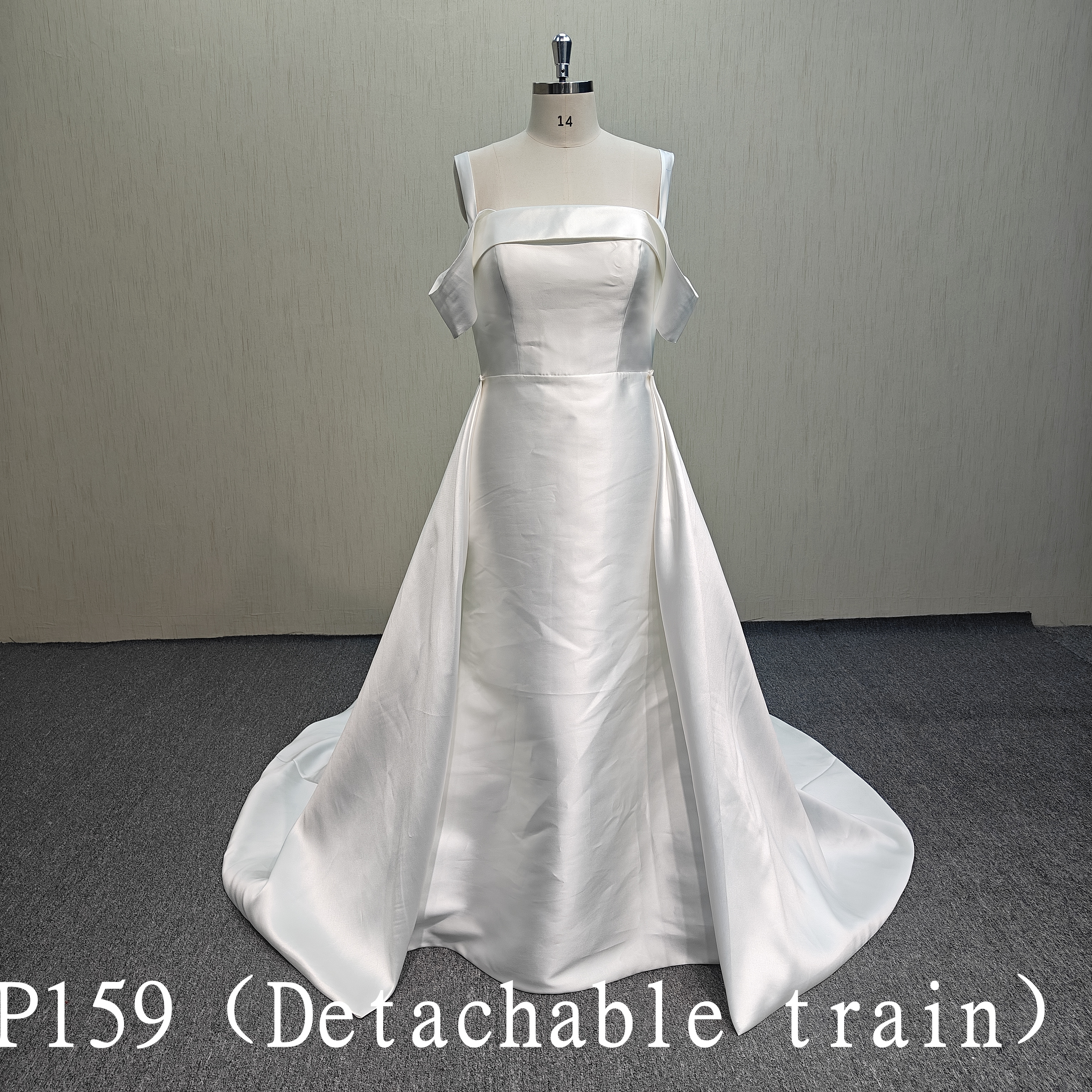 P159 Satin Mermaid Wedding Dress + Detachable Train + Detachable Bow Three-Piece Set