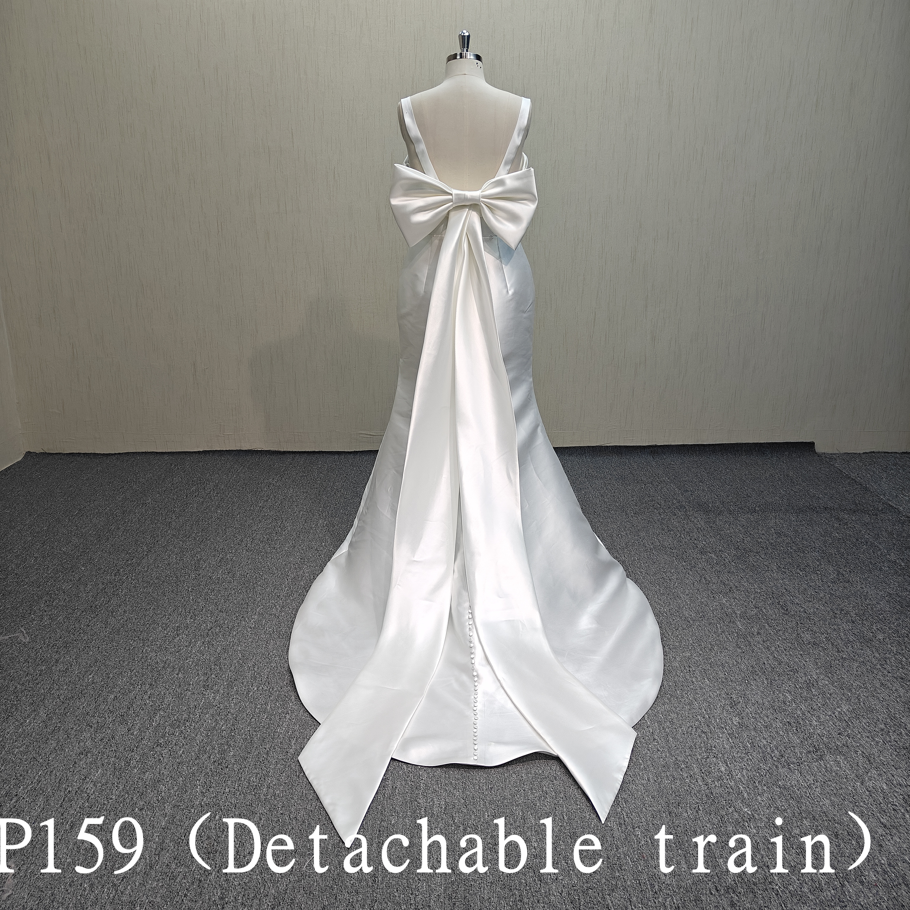 P159 Satin Mermaid Wedding Dress + Detachable Train + Detachable Bow Three-Piece Set