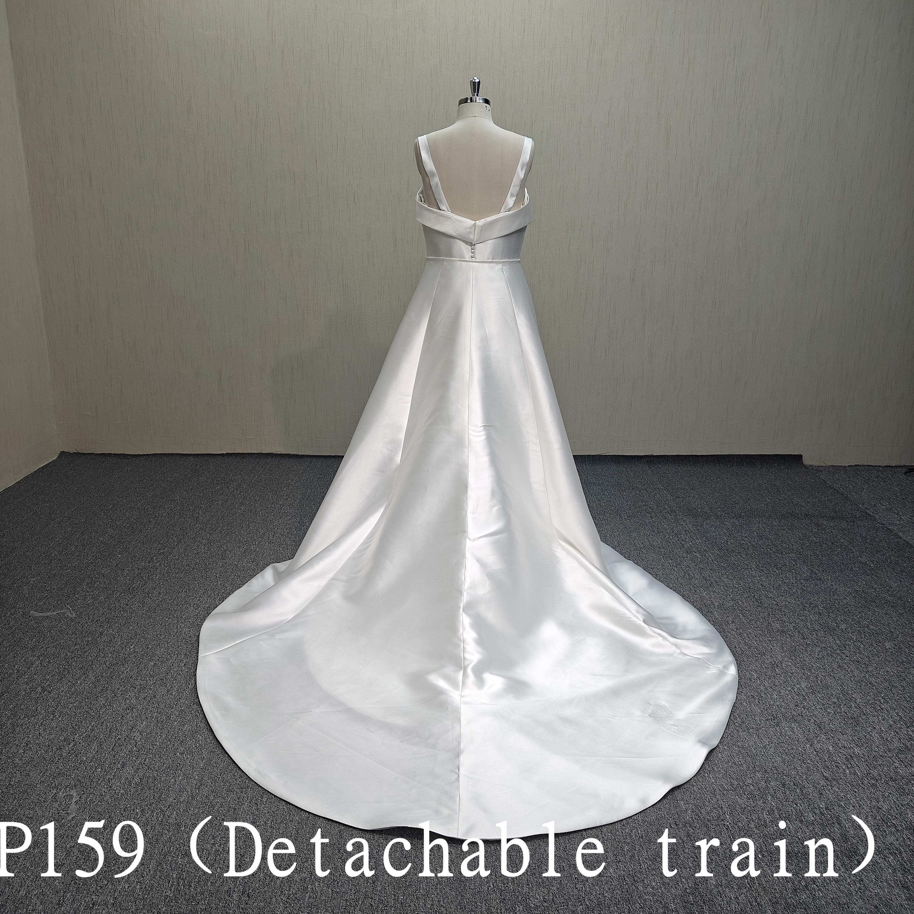 P159 Satin Mermaid Wedding Dress + Detachable Train + Detachable Bow Three-Piece Set