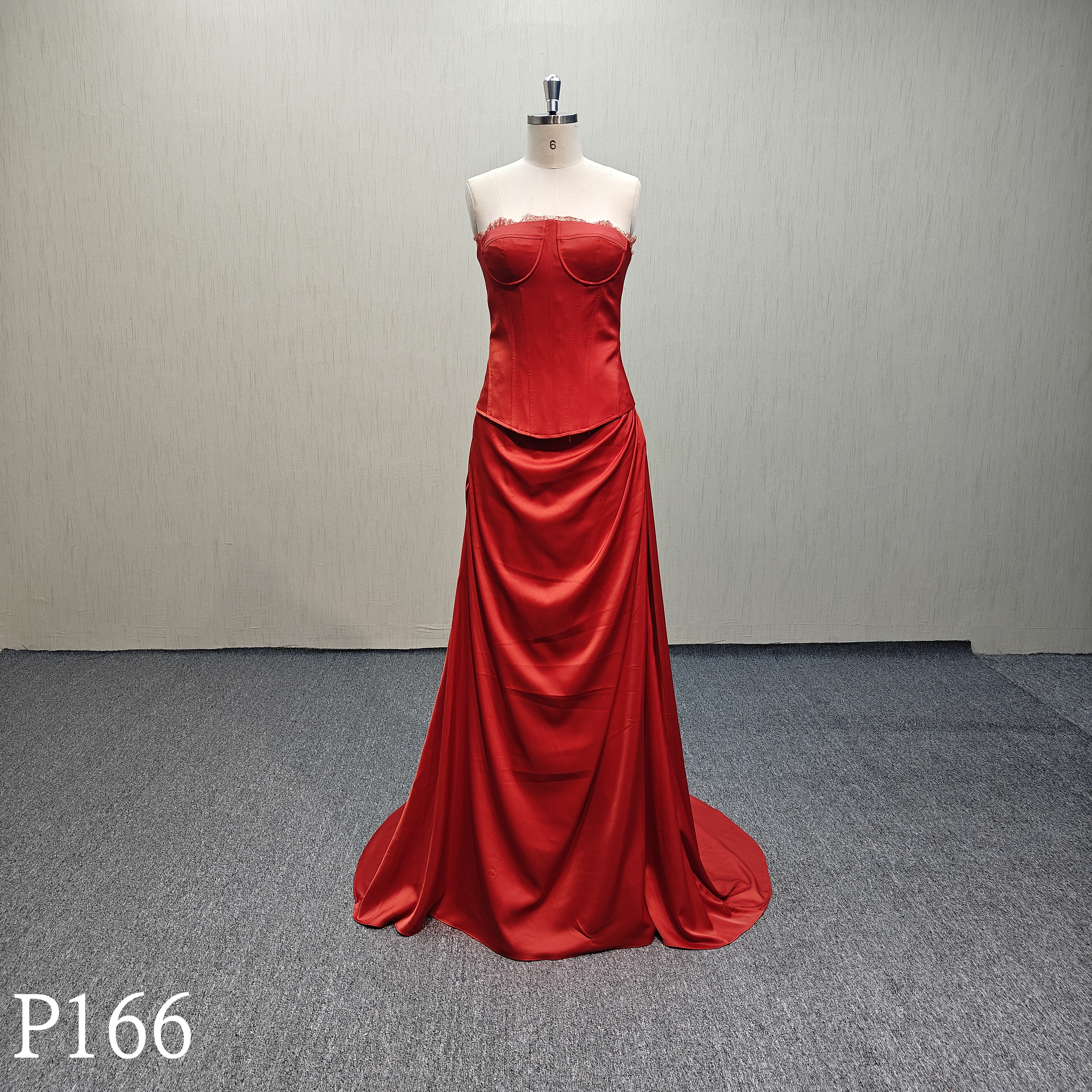 P166 Red evening dress two piece sexy sleeveless dress