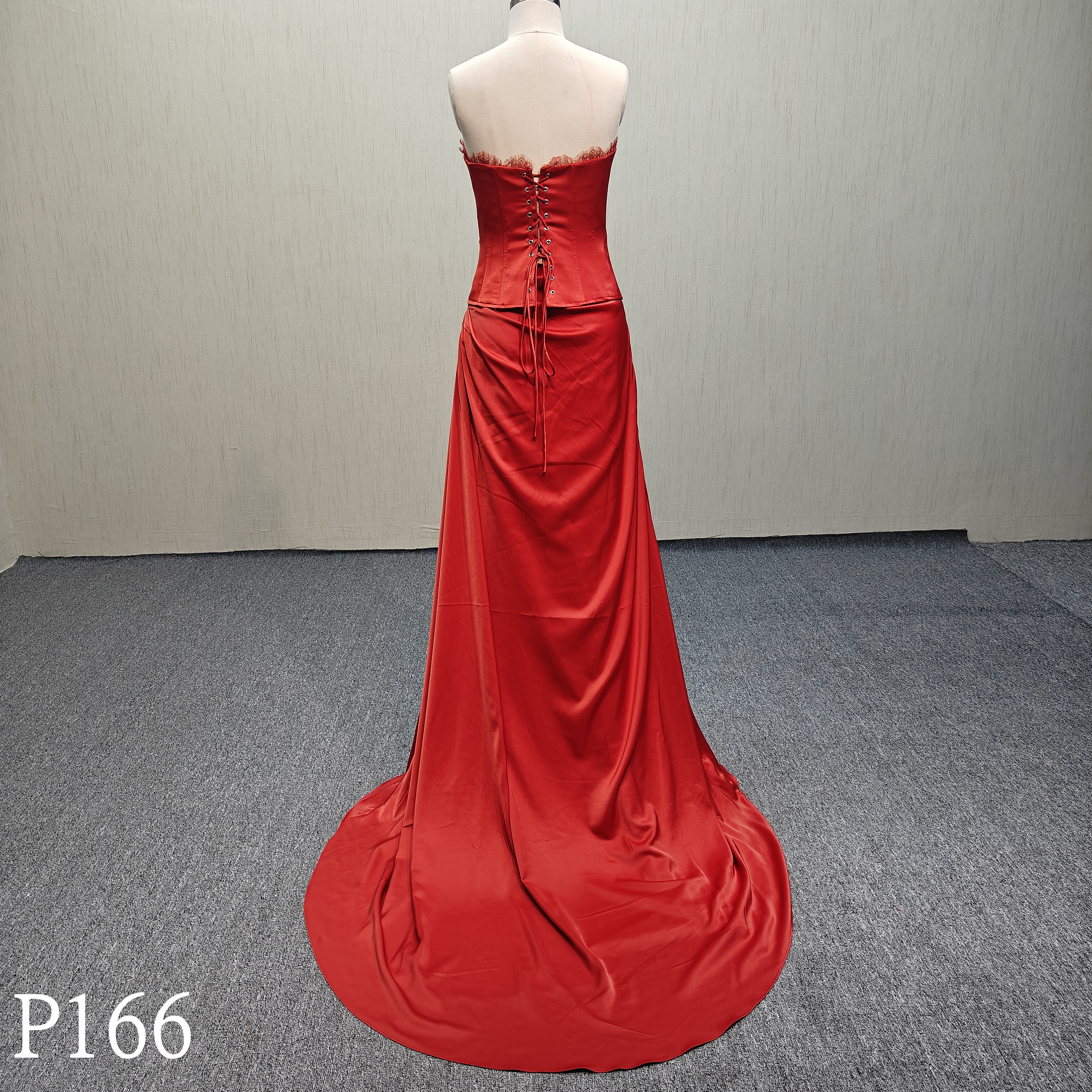 P166 Red evening dress two piece sexy sleeveless dress