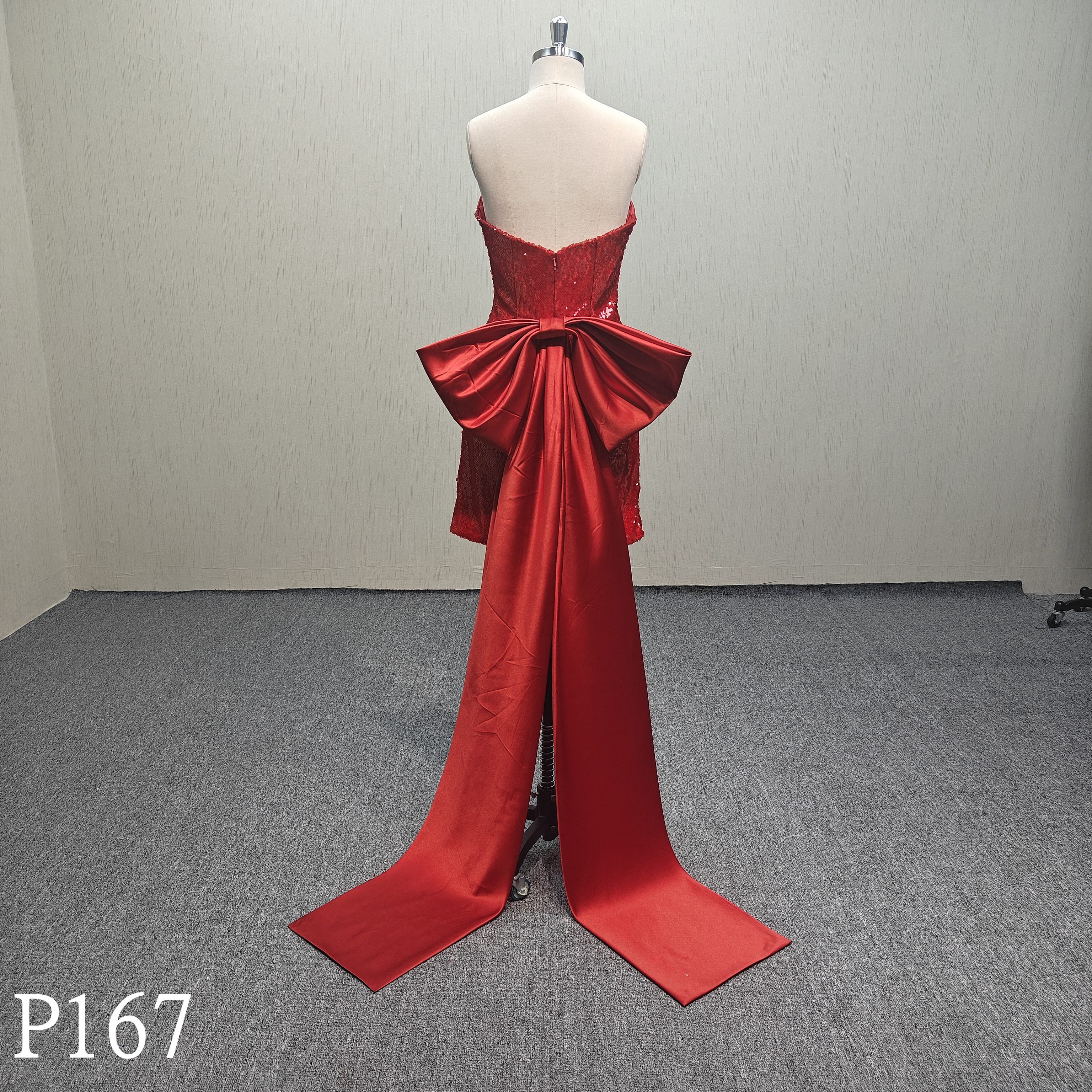 P167 Red Evening Dress Sexy Sleeveless Mini Dress Detachable Bow