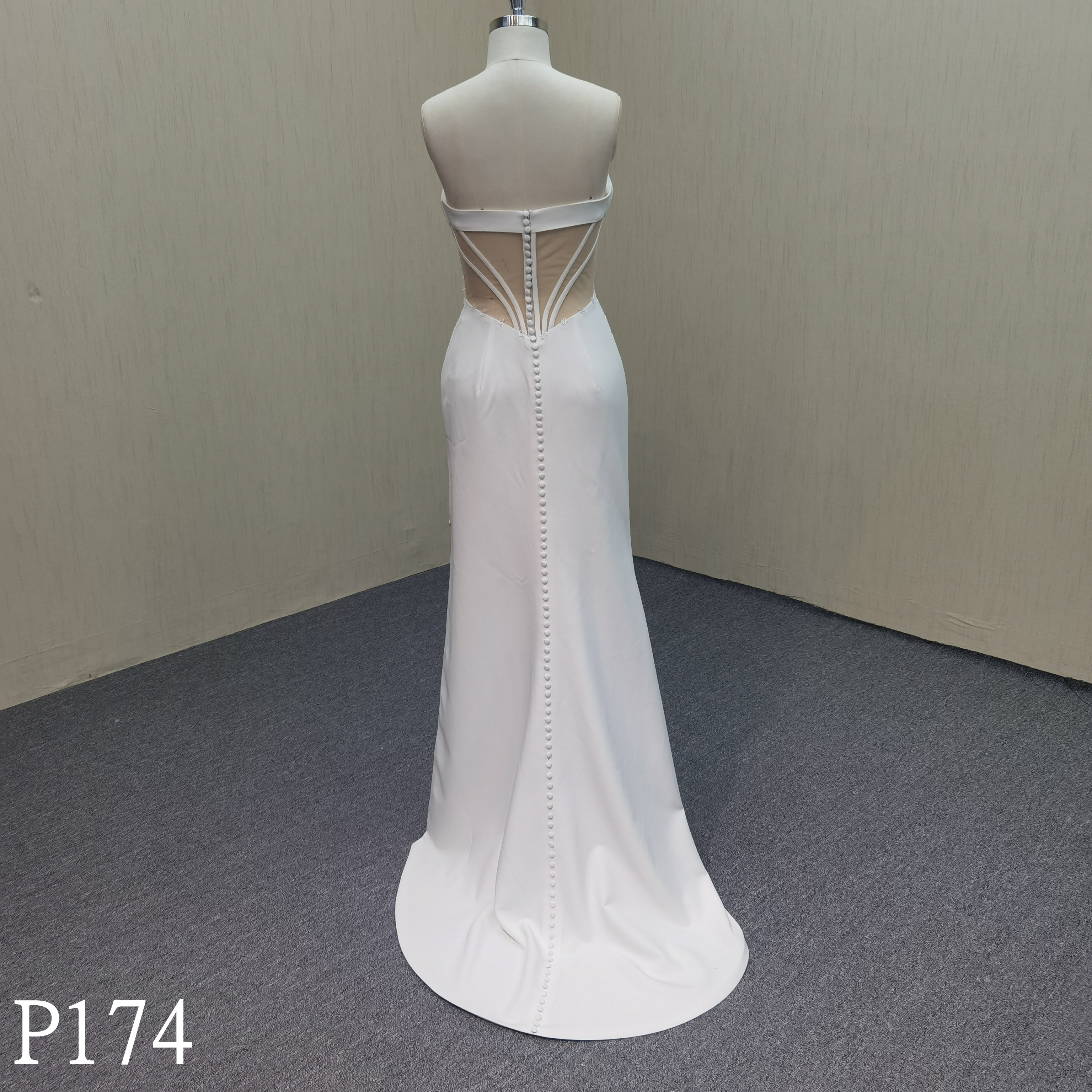 P174 Simple Sleeveless Slit Wedding Dress