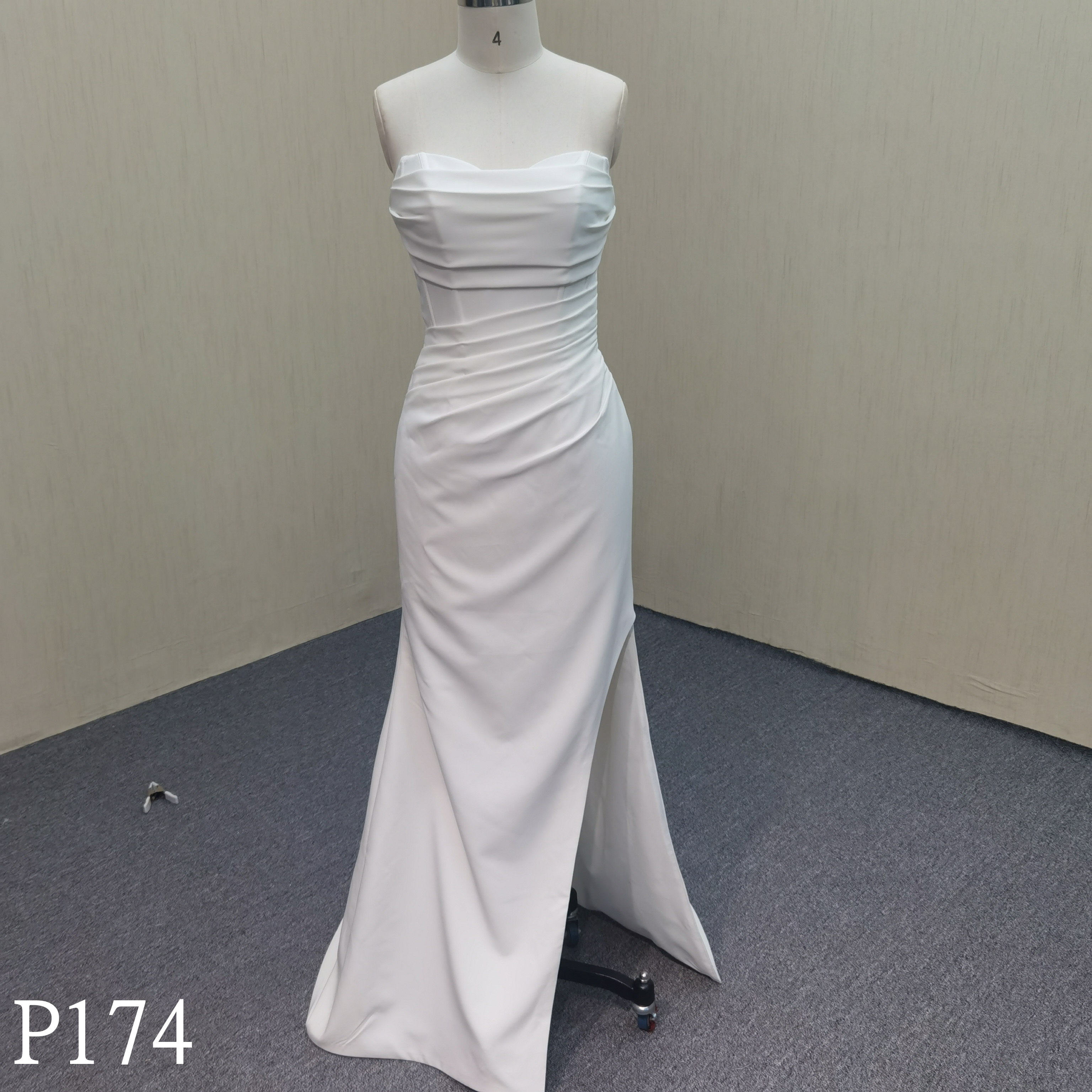 P174 Simple Sleeveless Slit Wedding Dress