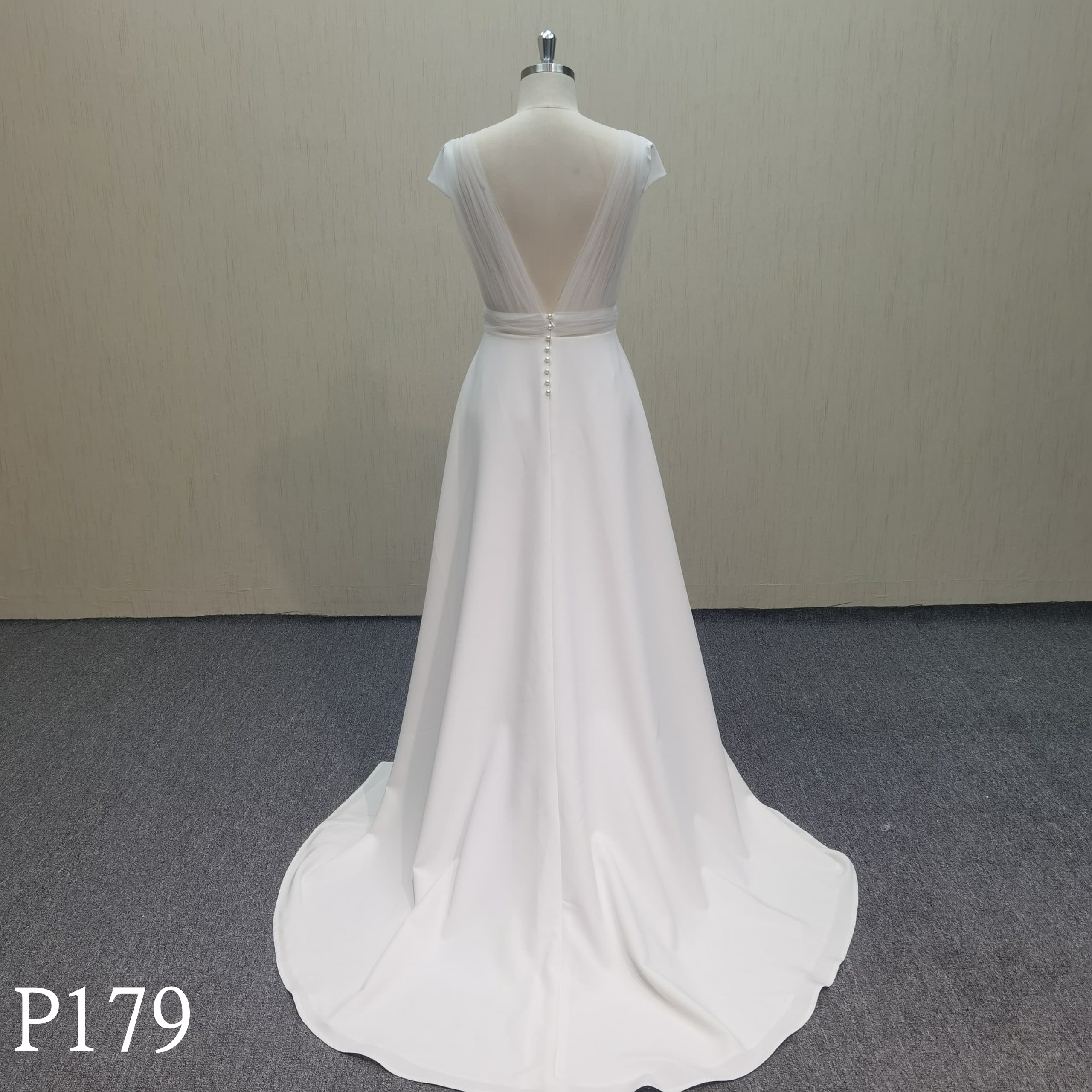 P179 A-line V-neck open back wedding dress