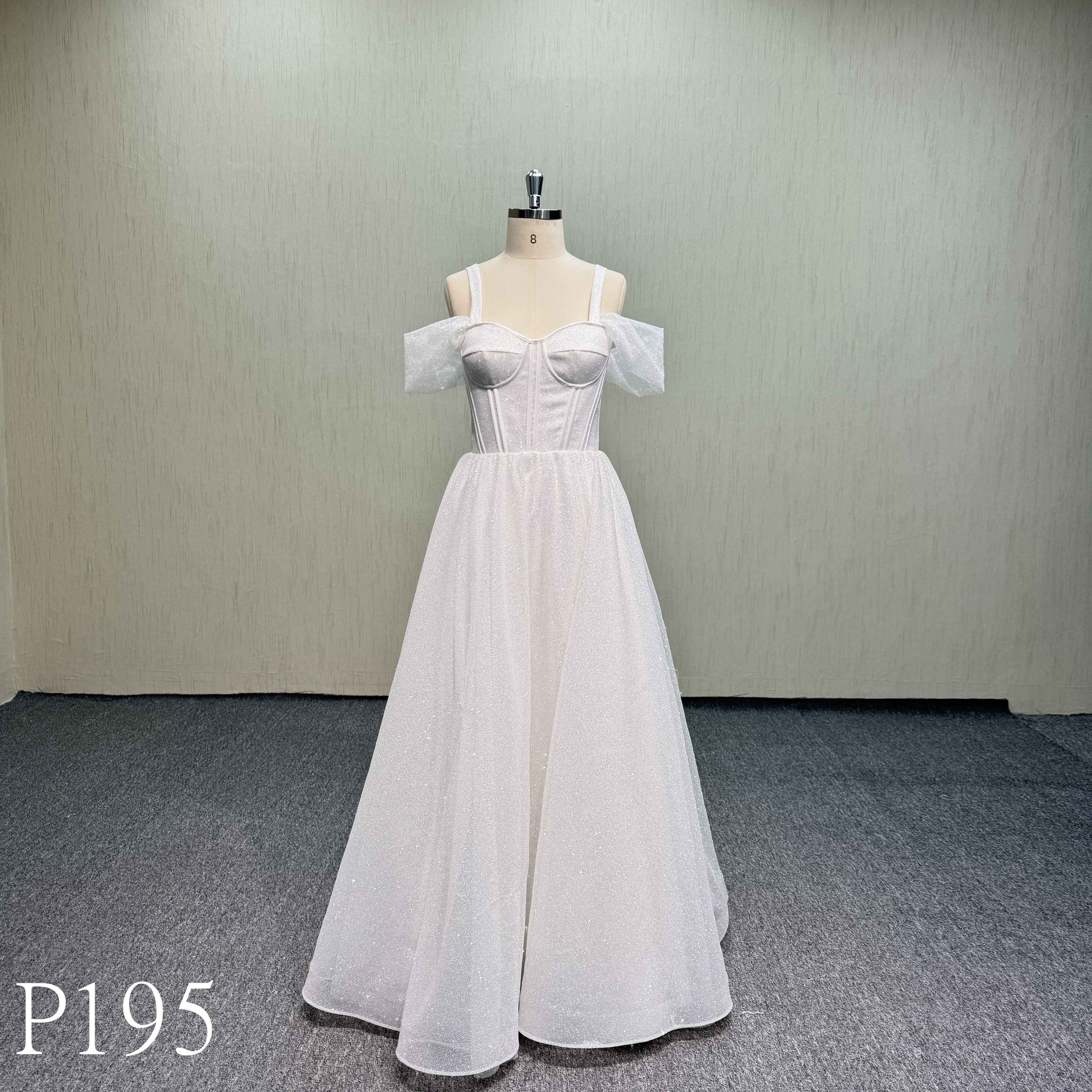 P195 A-line simple glitter dress backless wedding dress