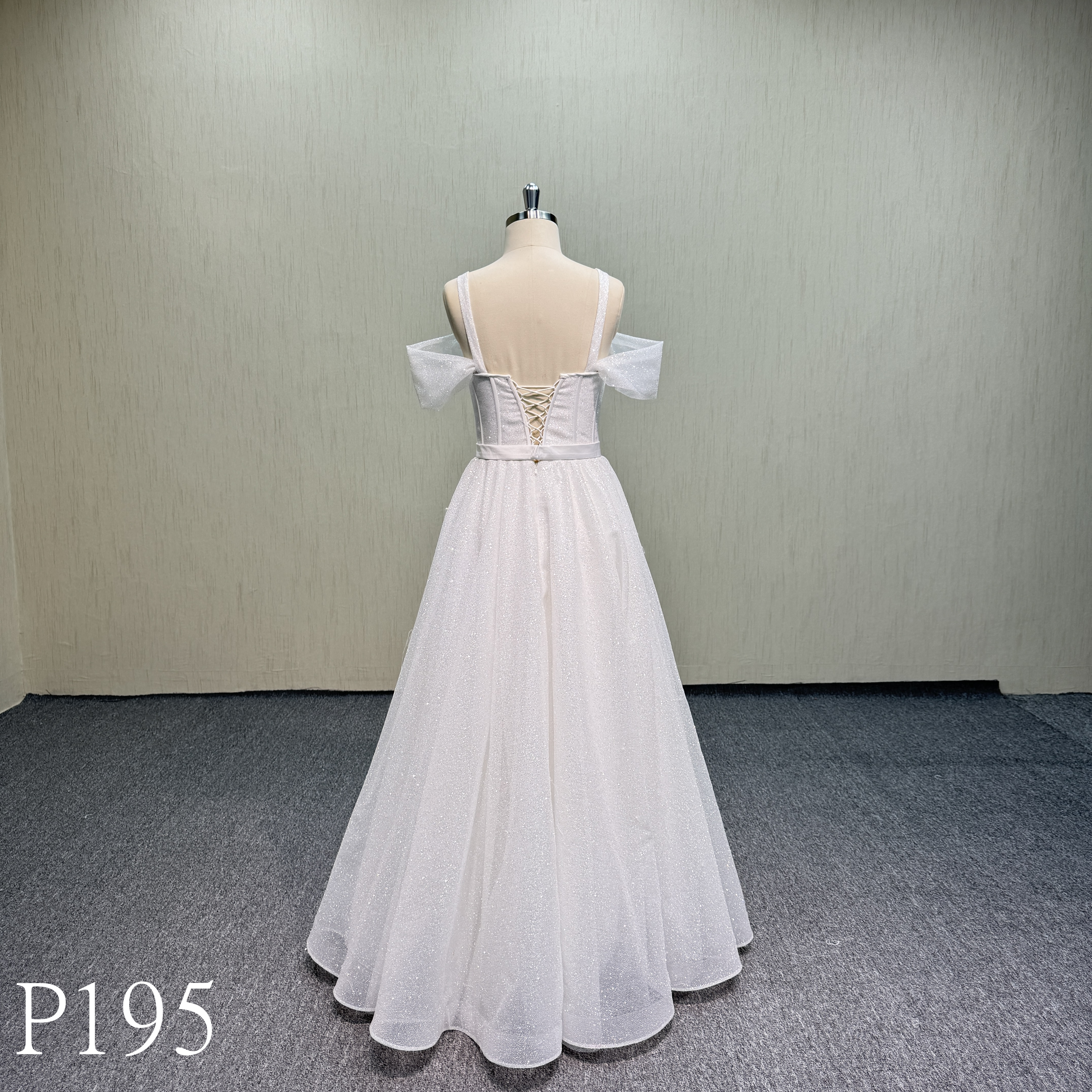 P195 A-line simple glitter dress backless wedding dress