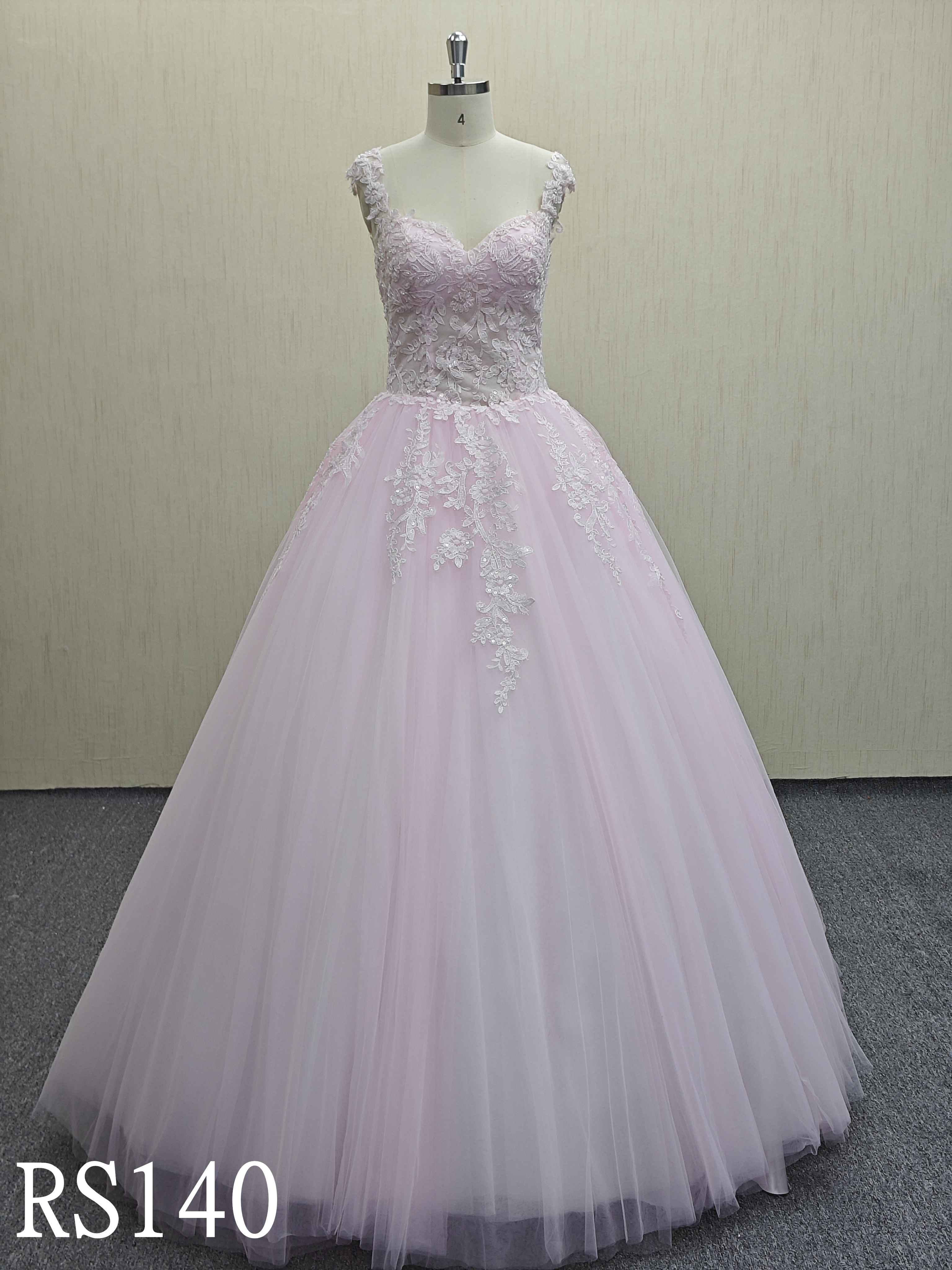 RS140 Pink A-line sleeveless wedding dress