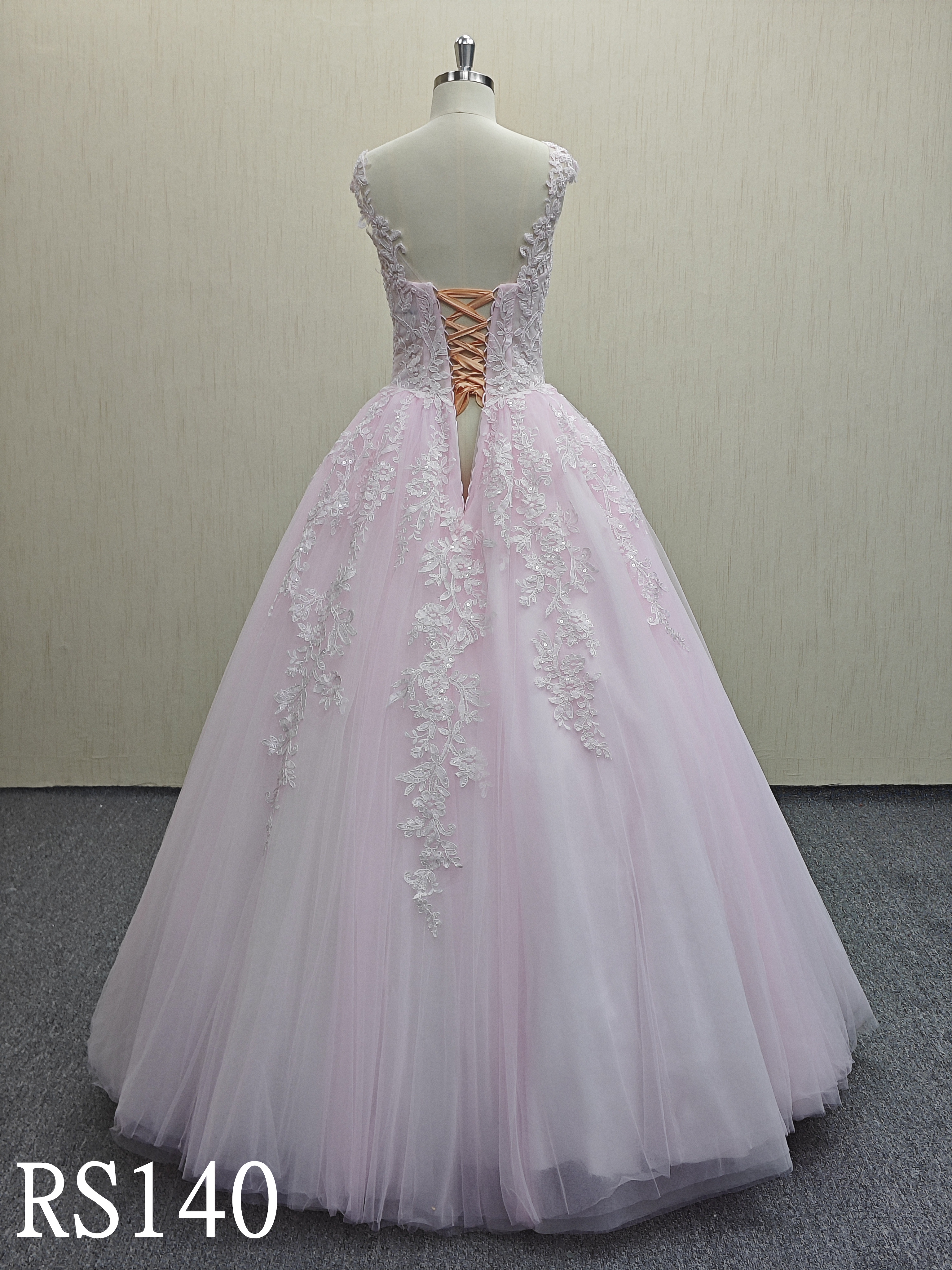 RS140 Pink A-line sleeveless wedding dress