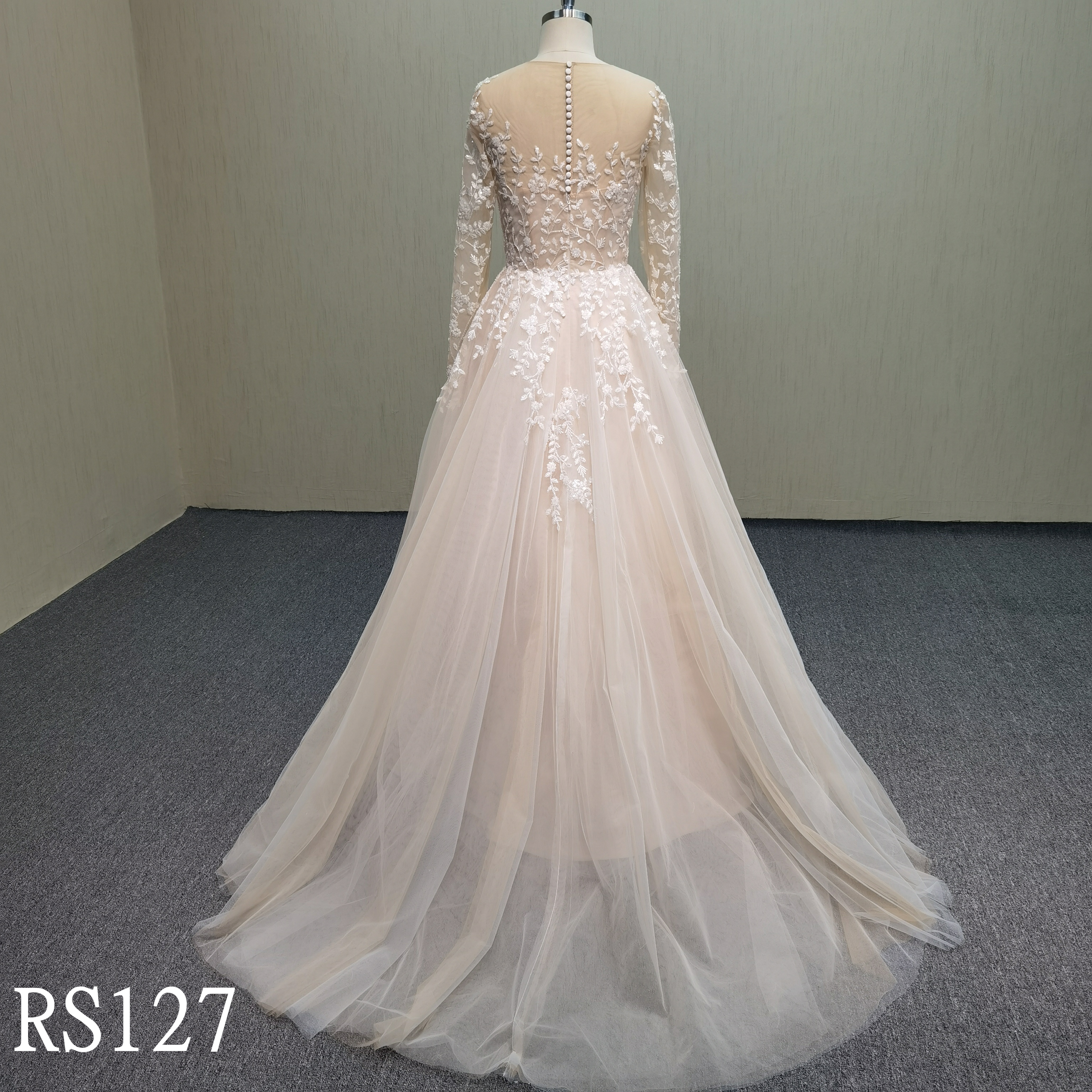 RS127 Elegant long-sleeved see-through wedding dress