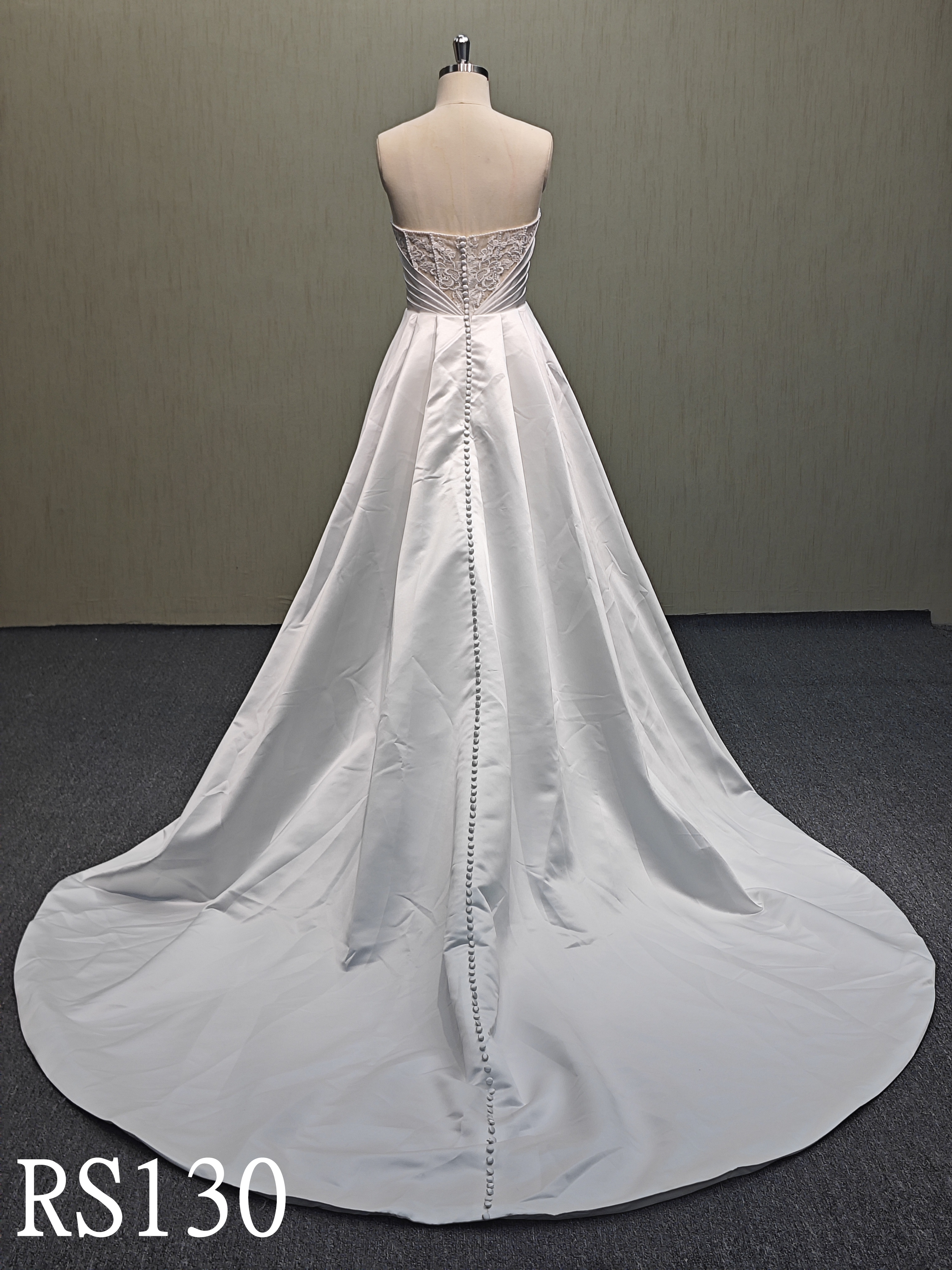 RS130 Sleeveless Satin Wedding Dress with Deep V Neck