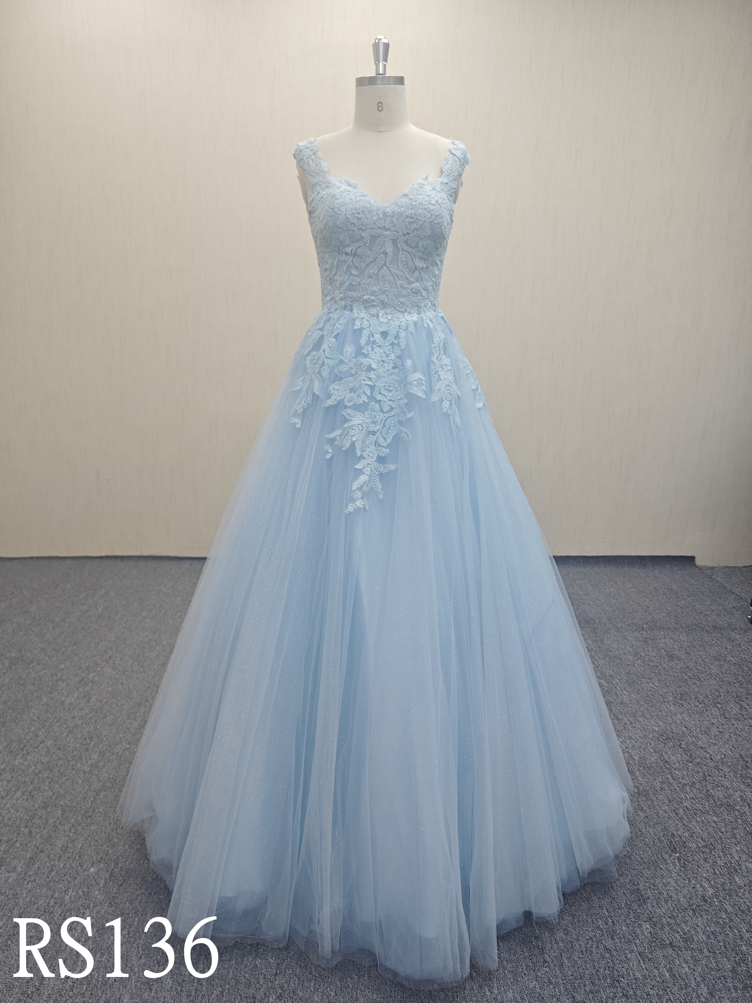 RS136 A-line sleeveless blue wedding dress
