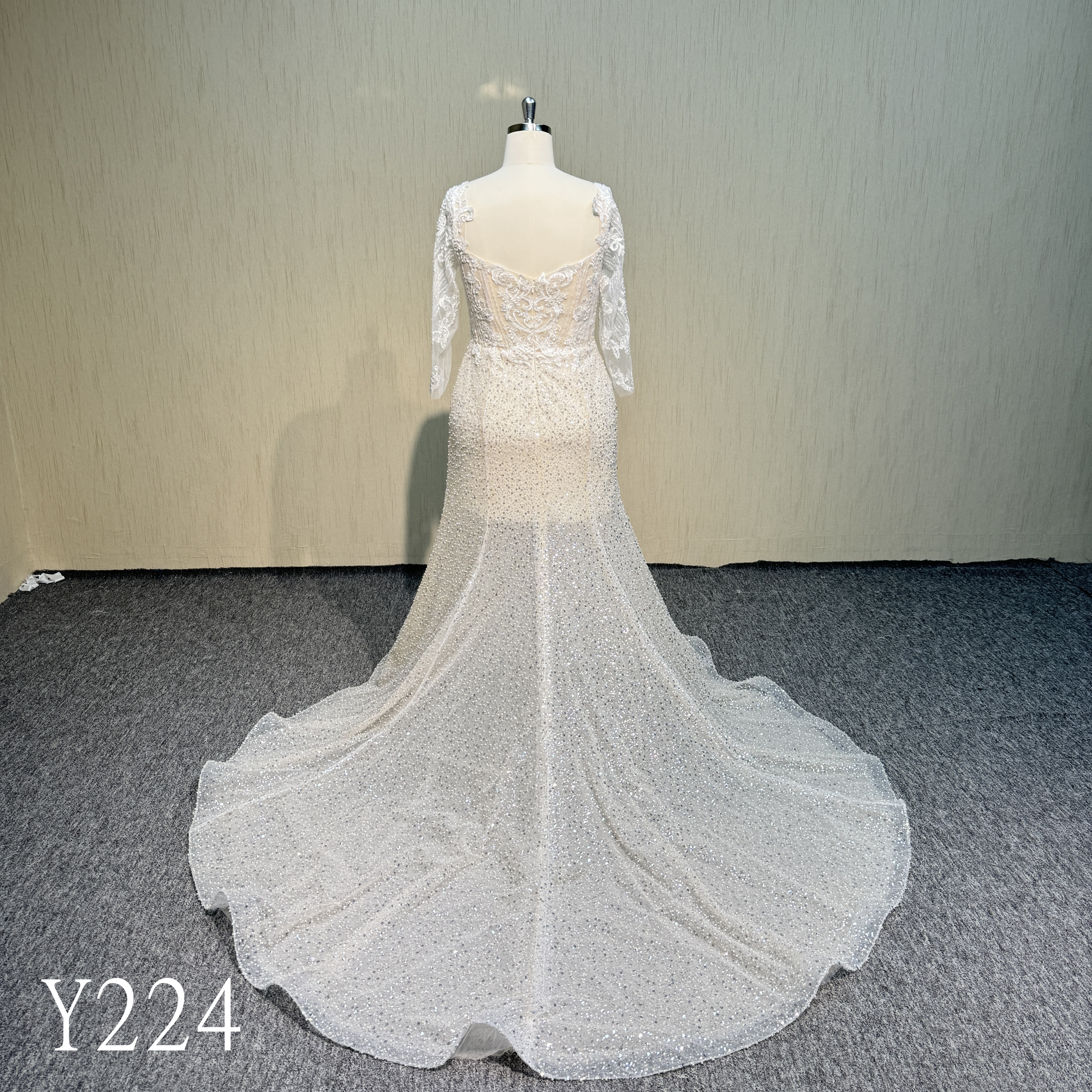 Y224 Long Sleeve See-Through Mermaid Wedding Dress