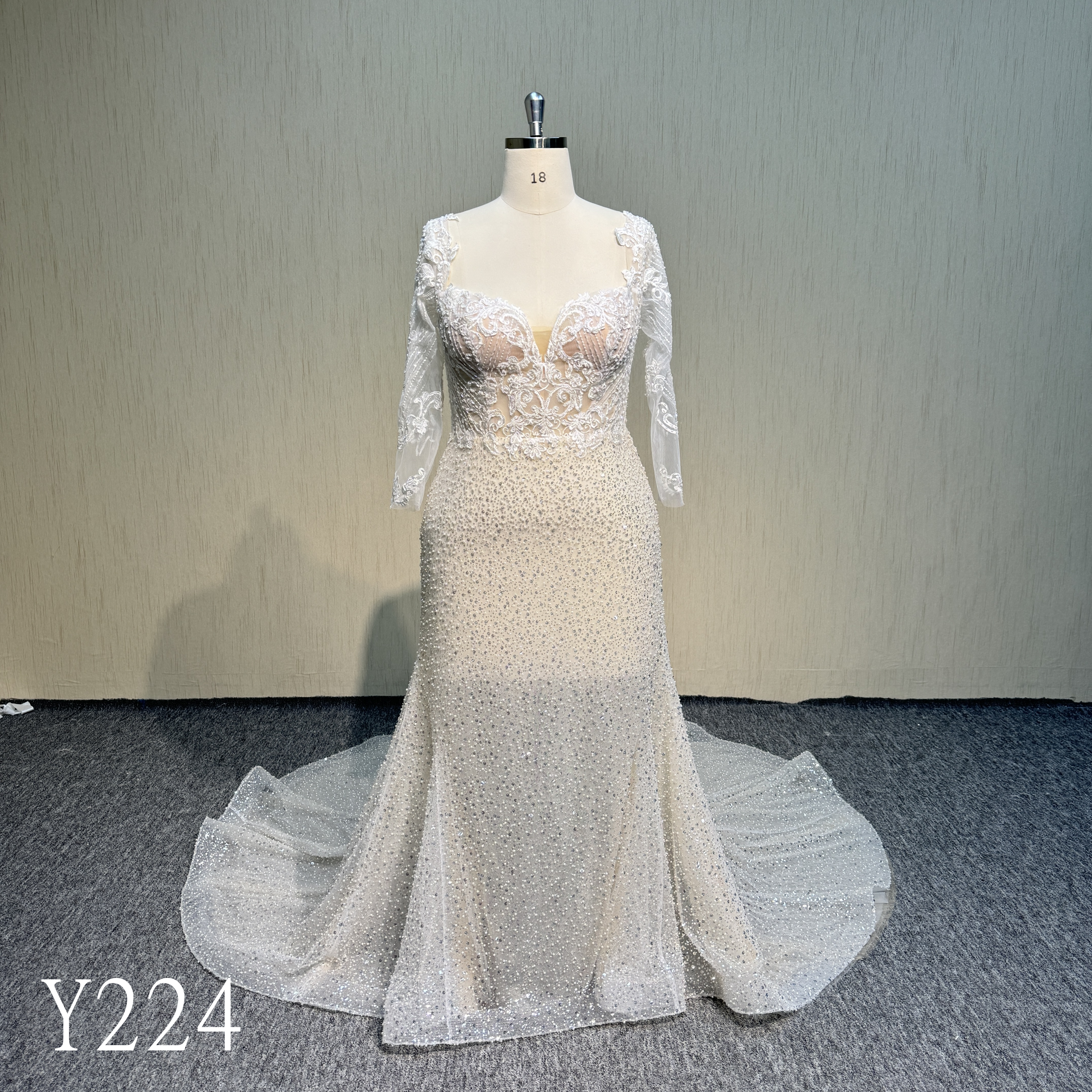 Y224 Long Sleeve See-Through Mermaid Wedding Dress