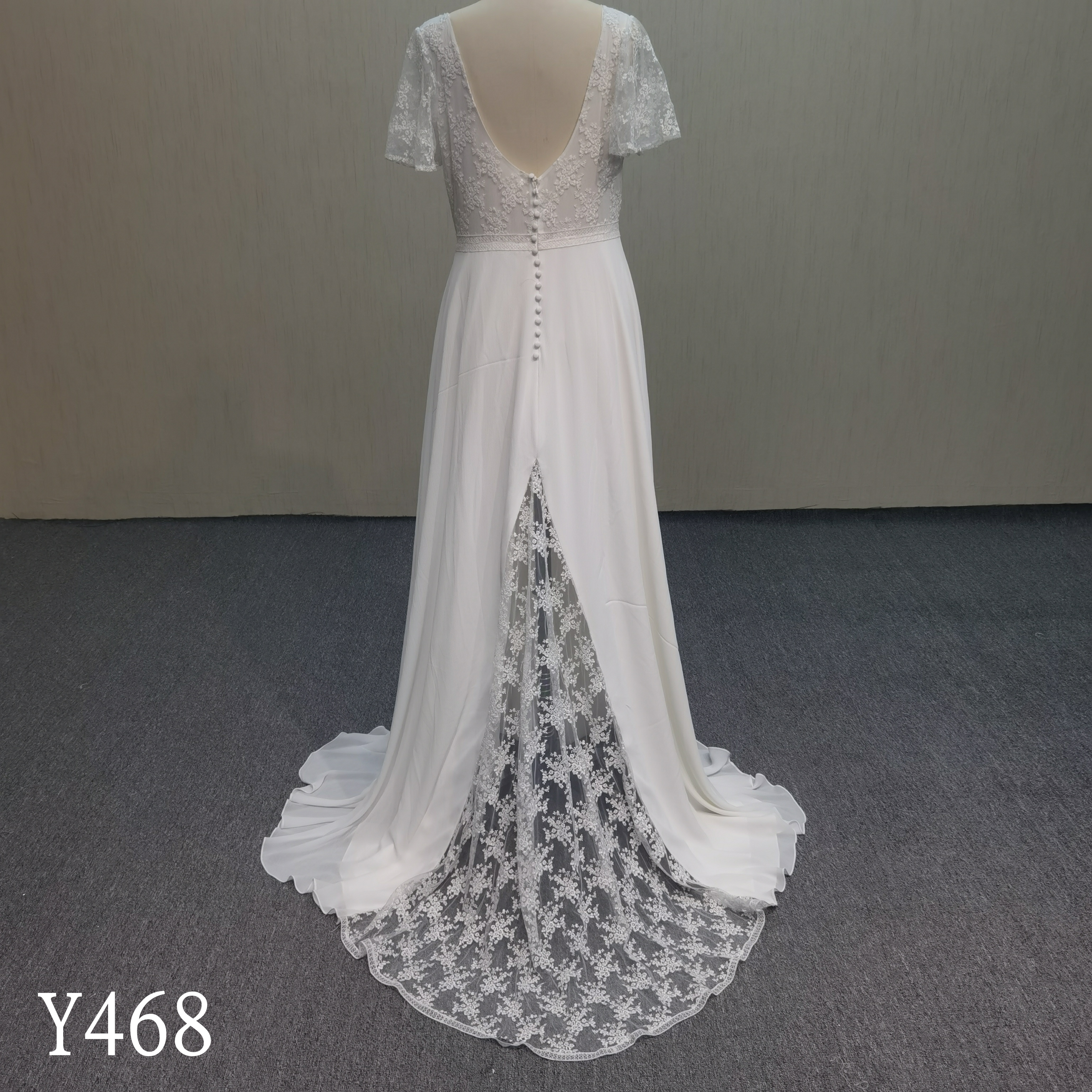 Y468 V-neck short-sleeved backless wedding dress