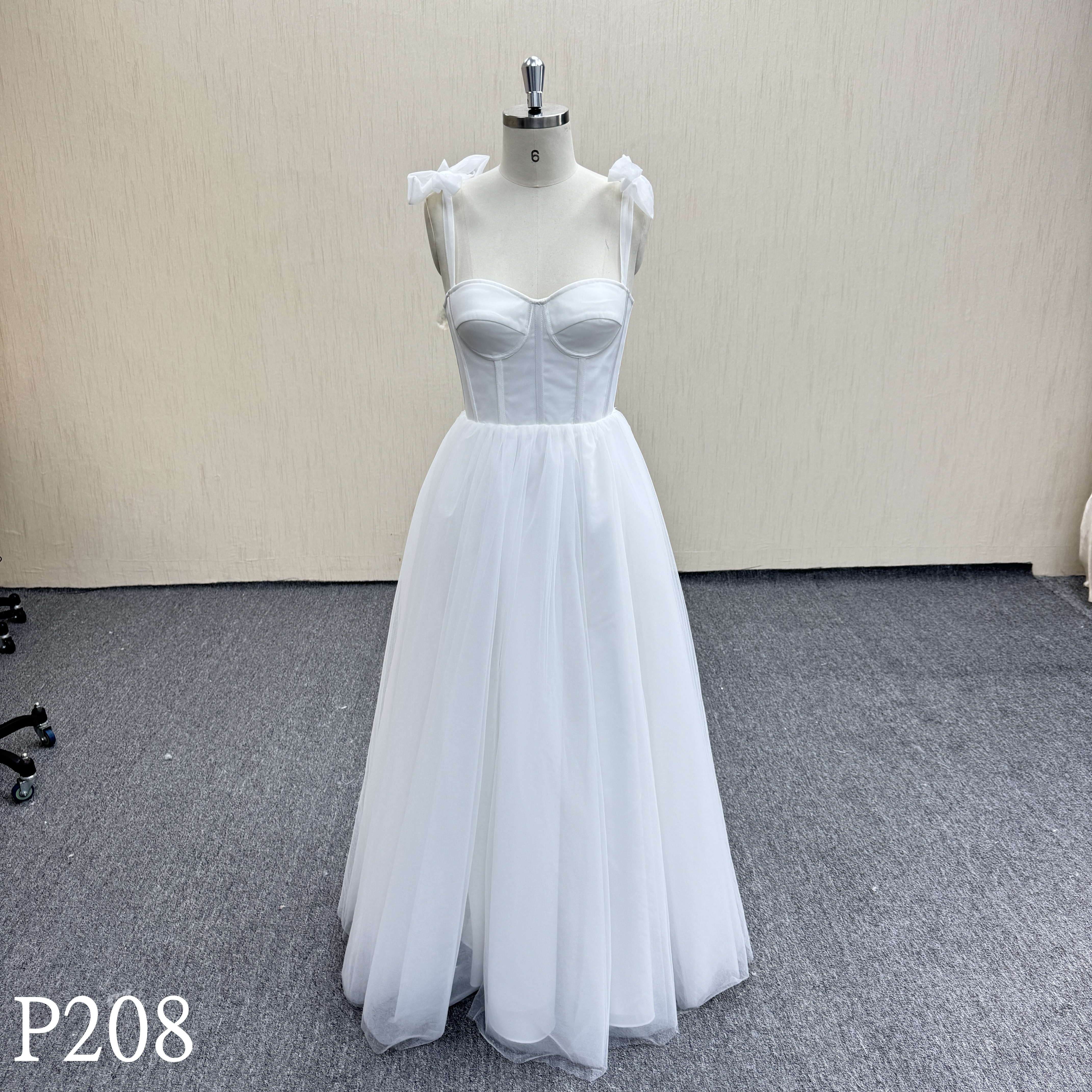 P208 Spaghetti strap wedding dress with lace up back