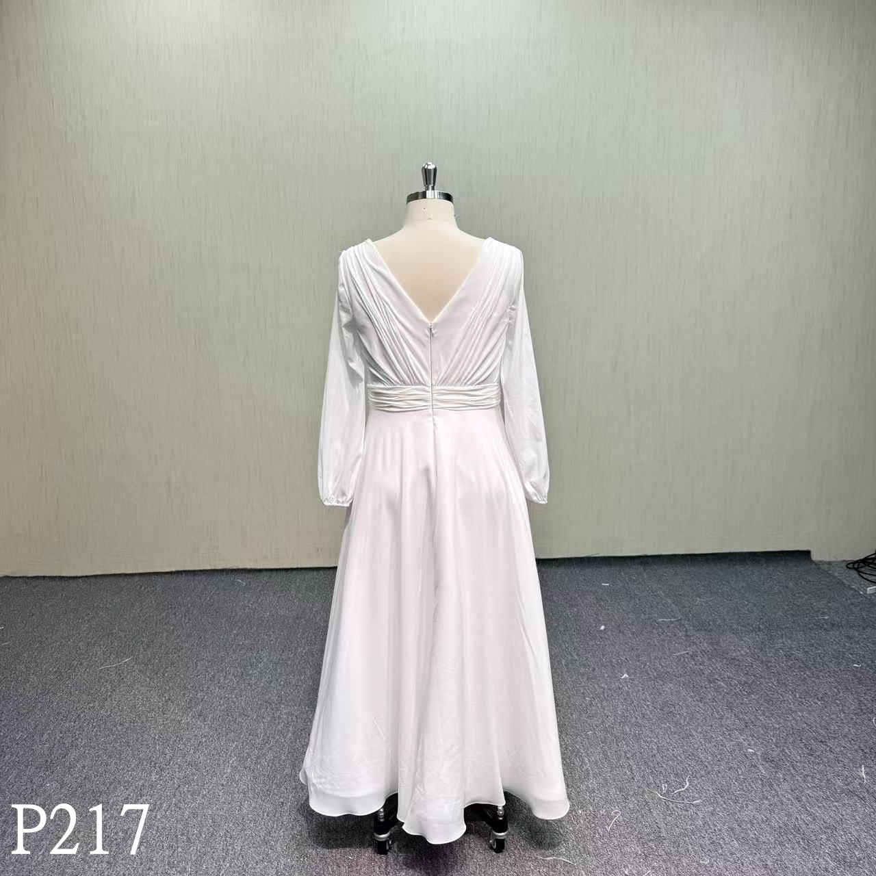 P217 Light V-neck Plain Long Dress