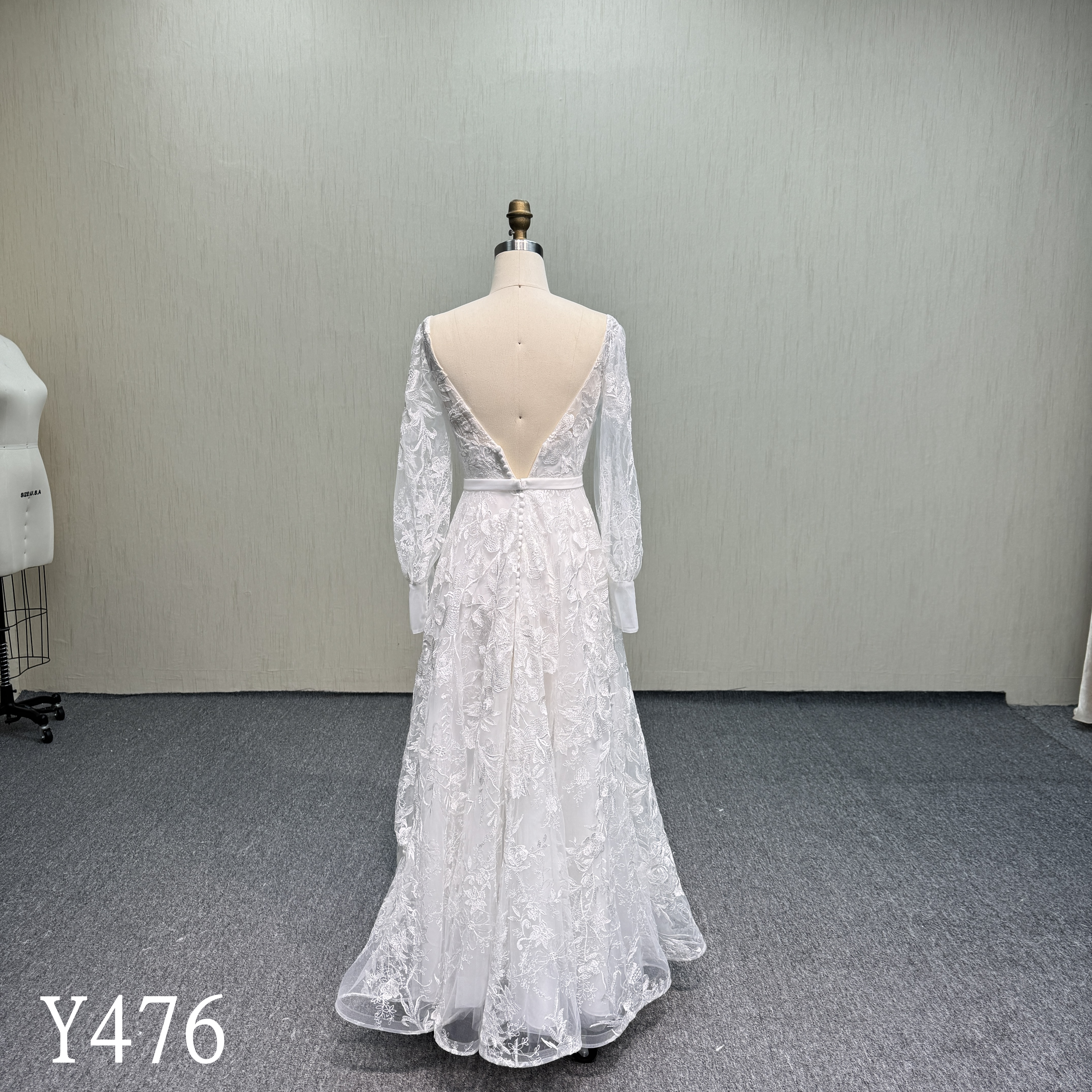 Y476 Embroidered Wedding Dress with Backless