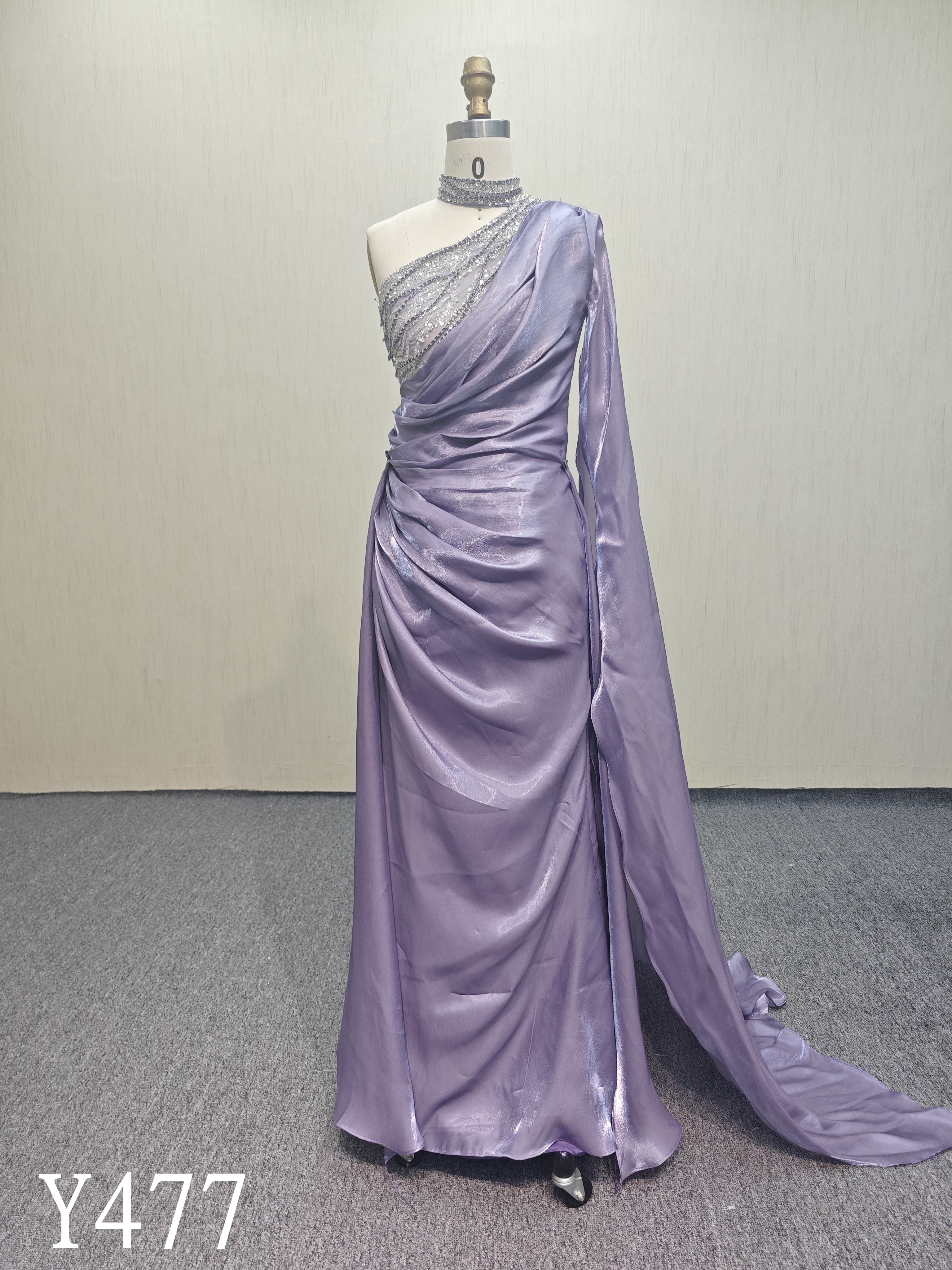 Y477 Purple Asymmetric Wedding Dress