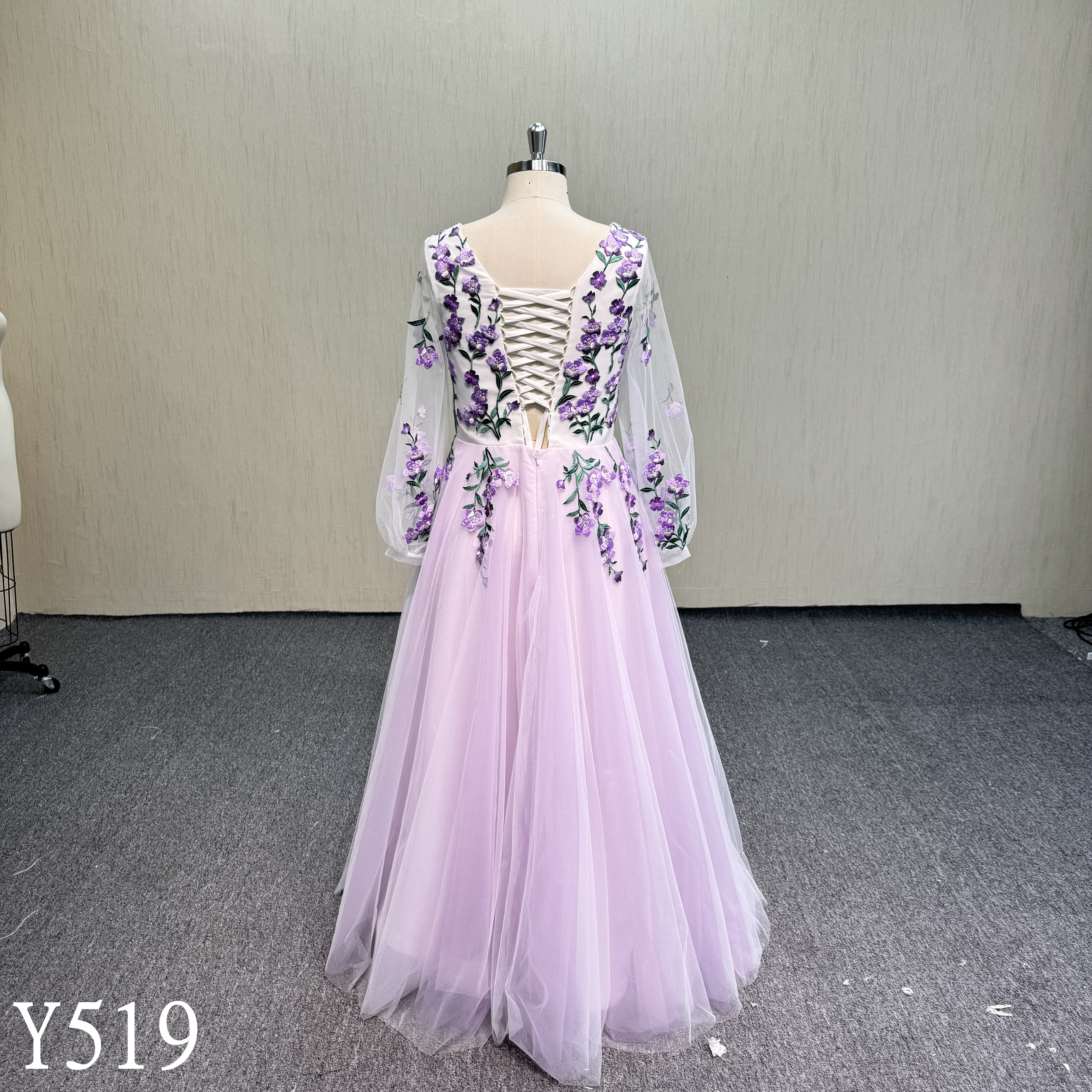 Y519 Purple Embroidered Wedding Dress
