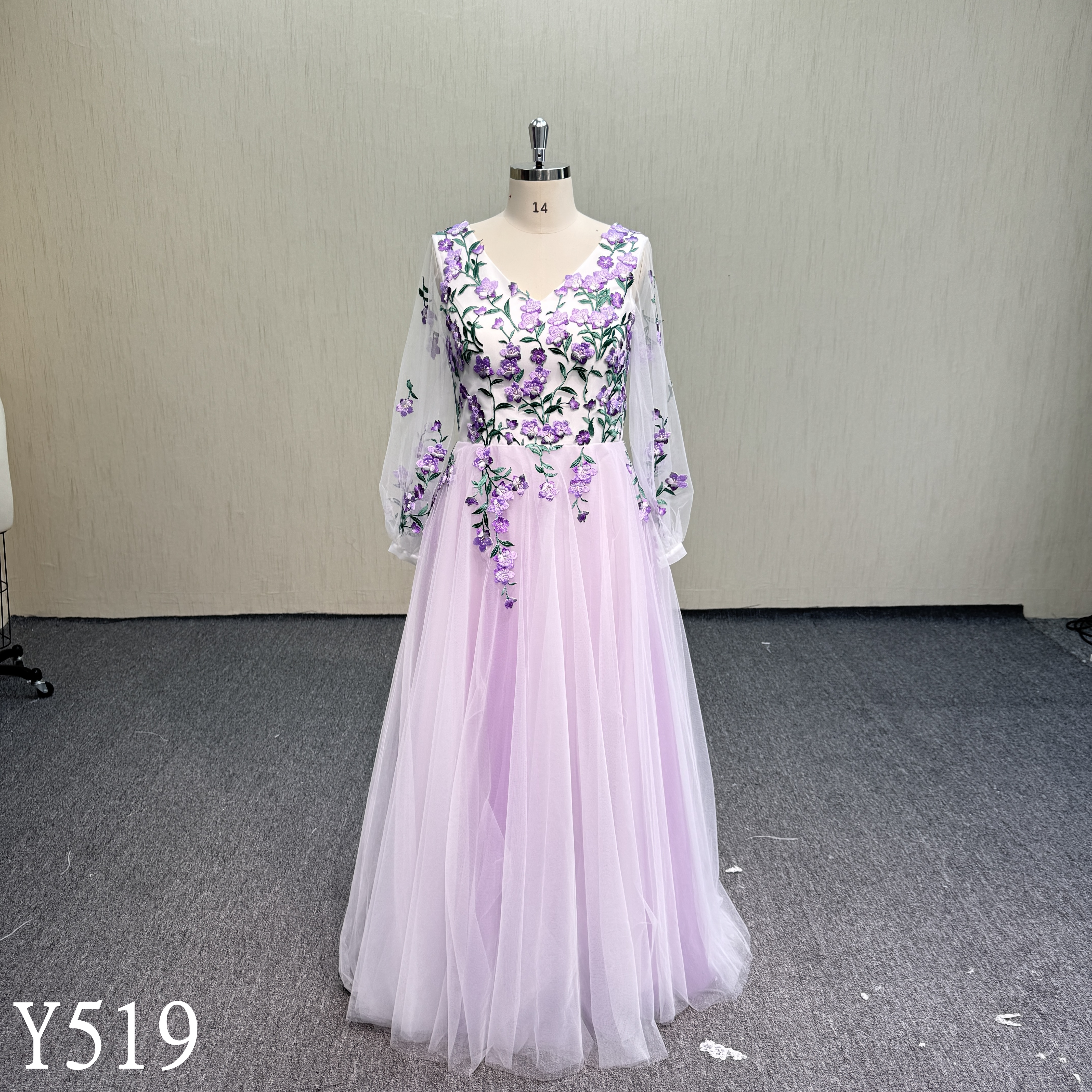 Y519 Purple Embroidered Wedding Dress