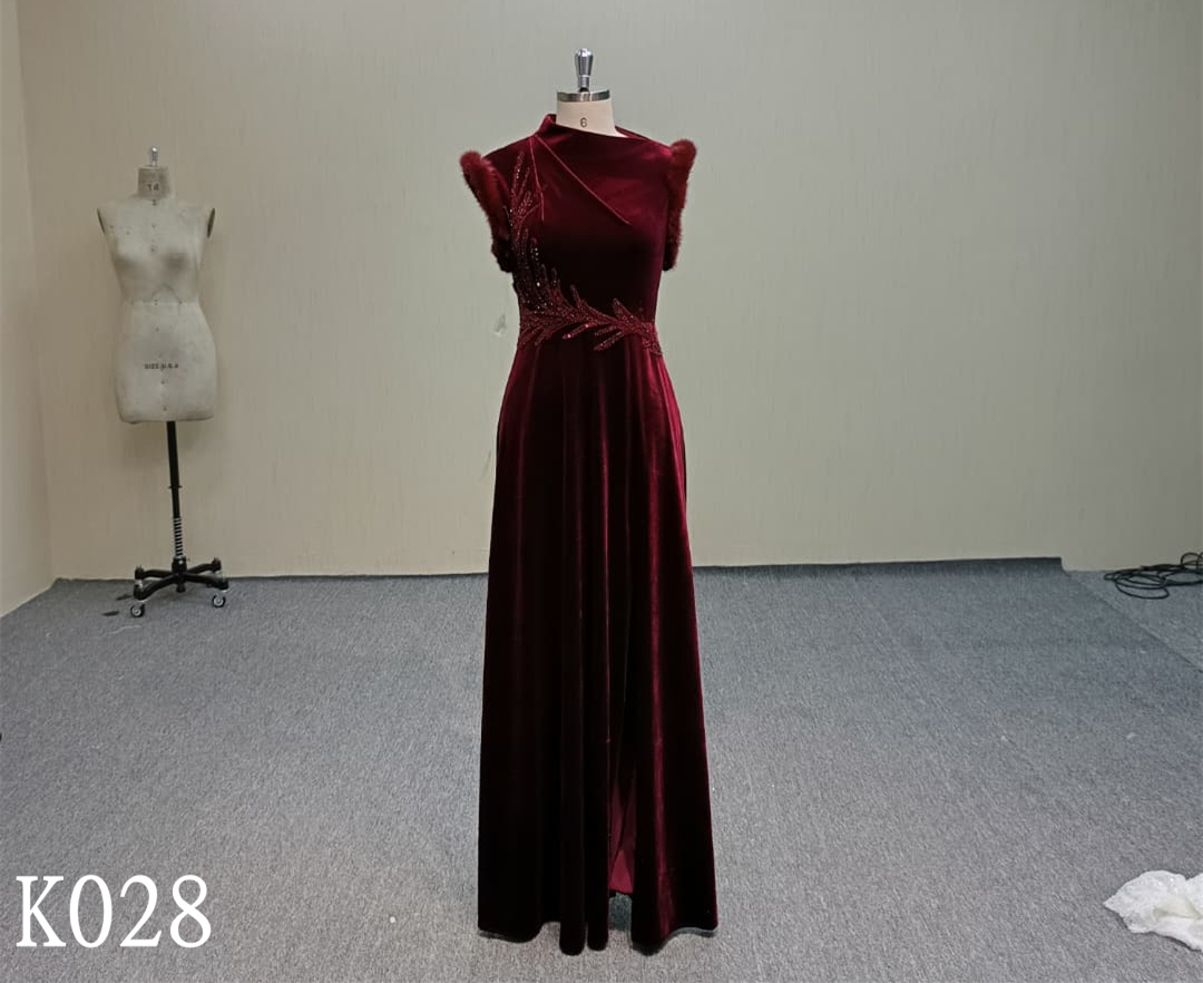 K028  Burgundy Evening Dress
