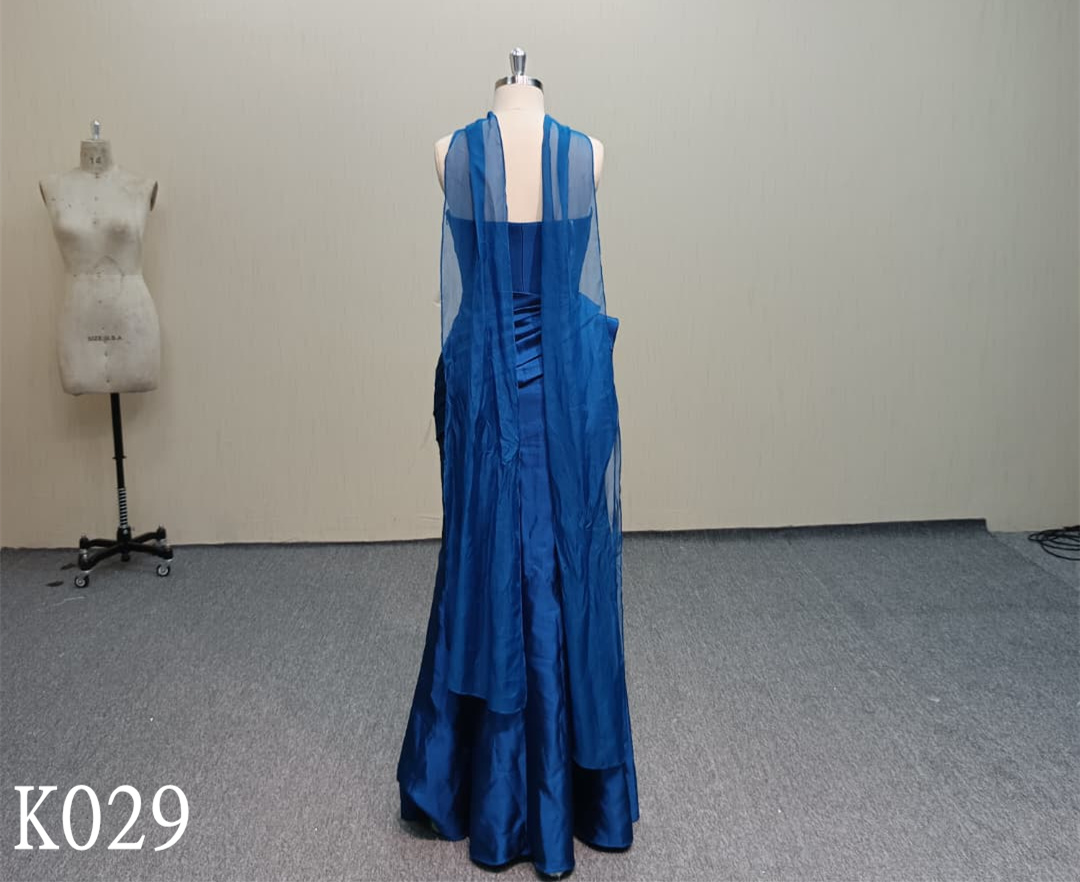 K029  High-end Design Sea Blue Evening Dress