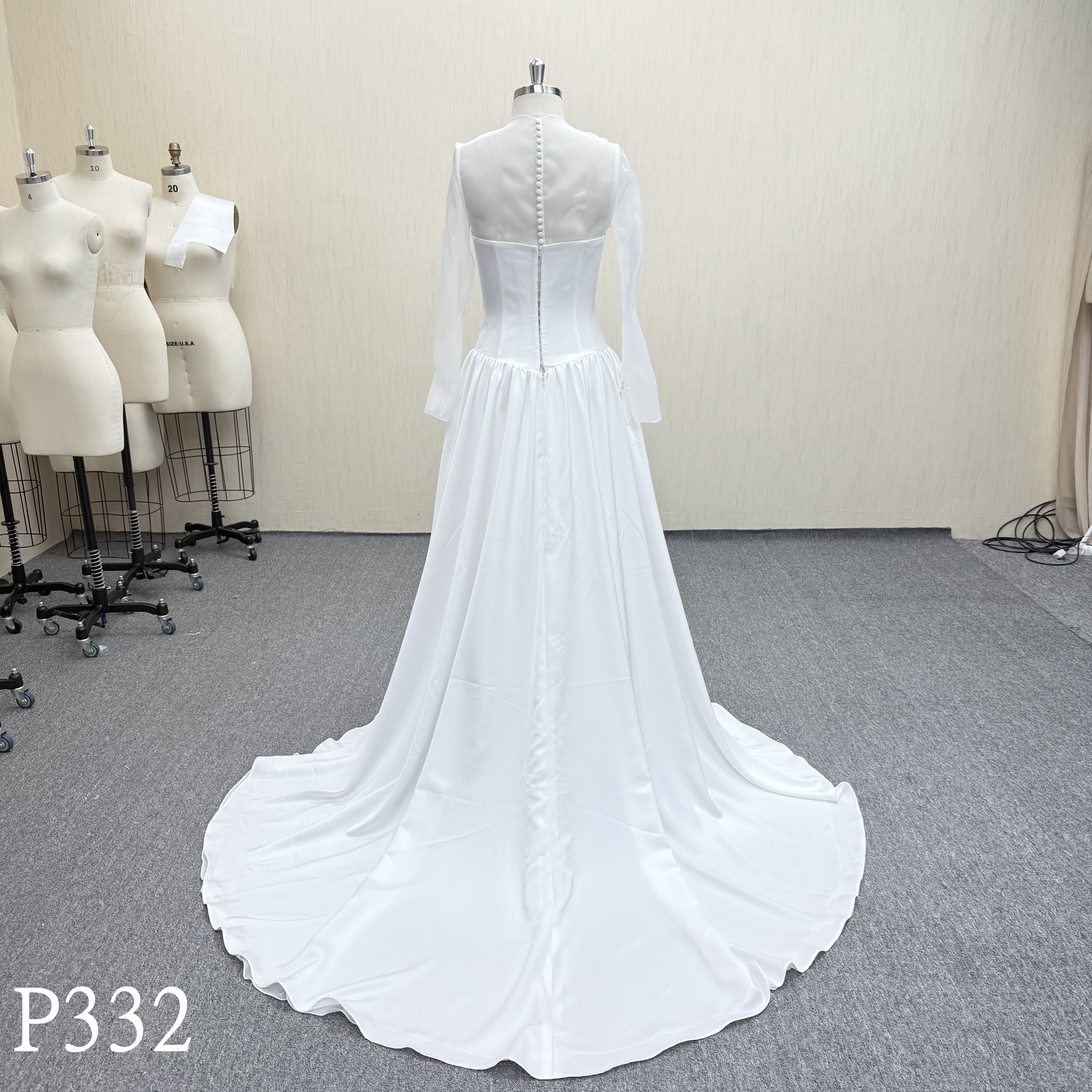 P332 Ivory Wedding Dress with illusion