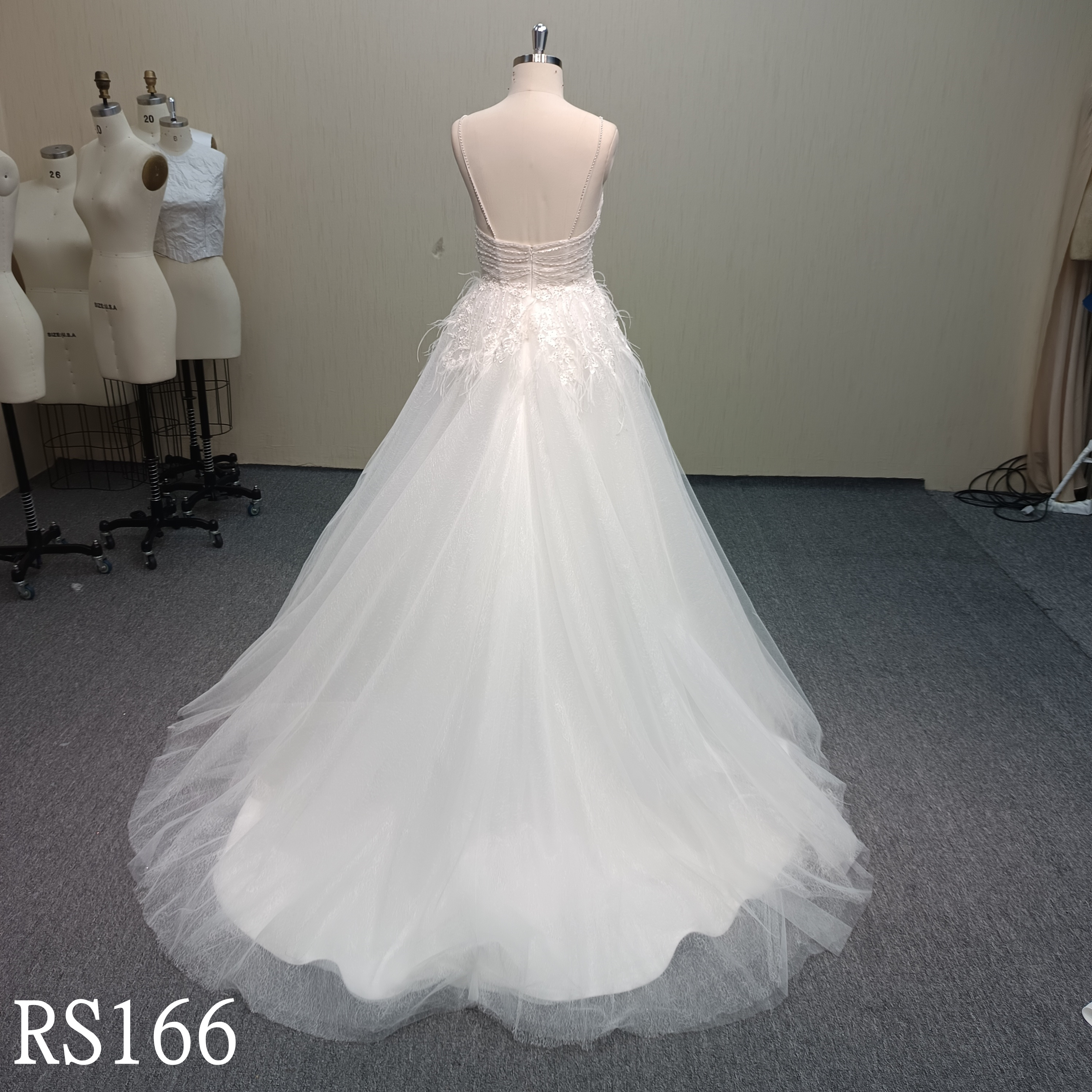 RS166 Dreamy Wedding Dress with feathers