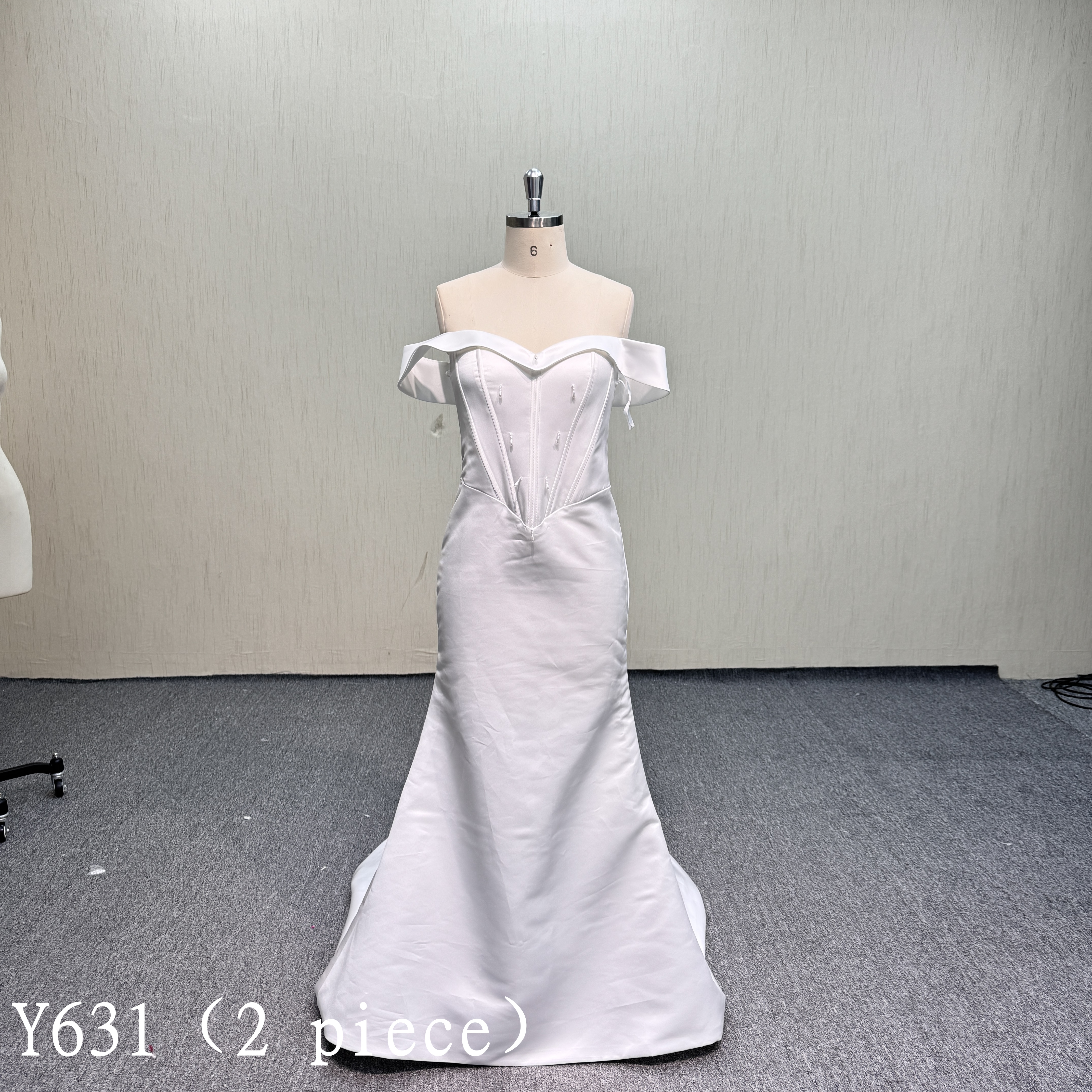 Y631 Two piece satin gowns--beaded on the bodice and a detachable train