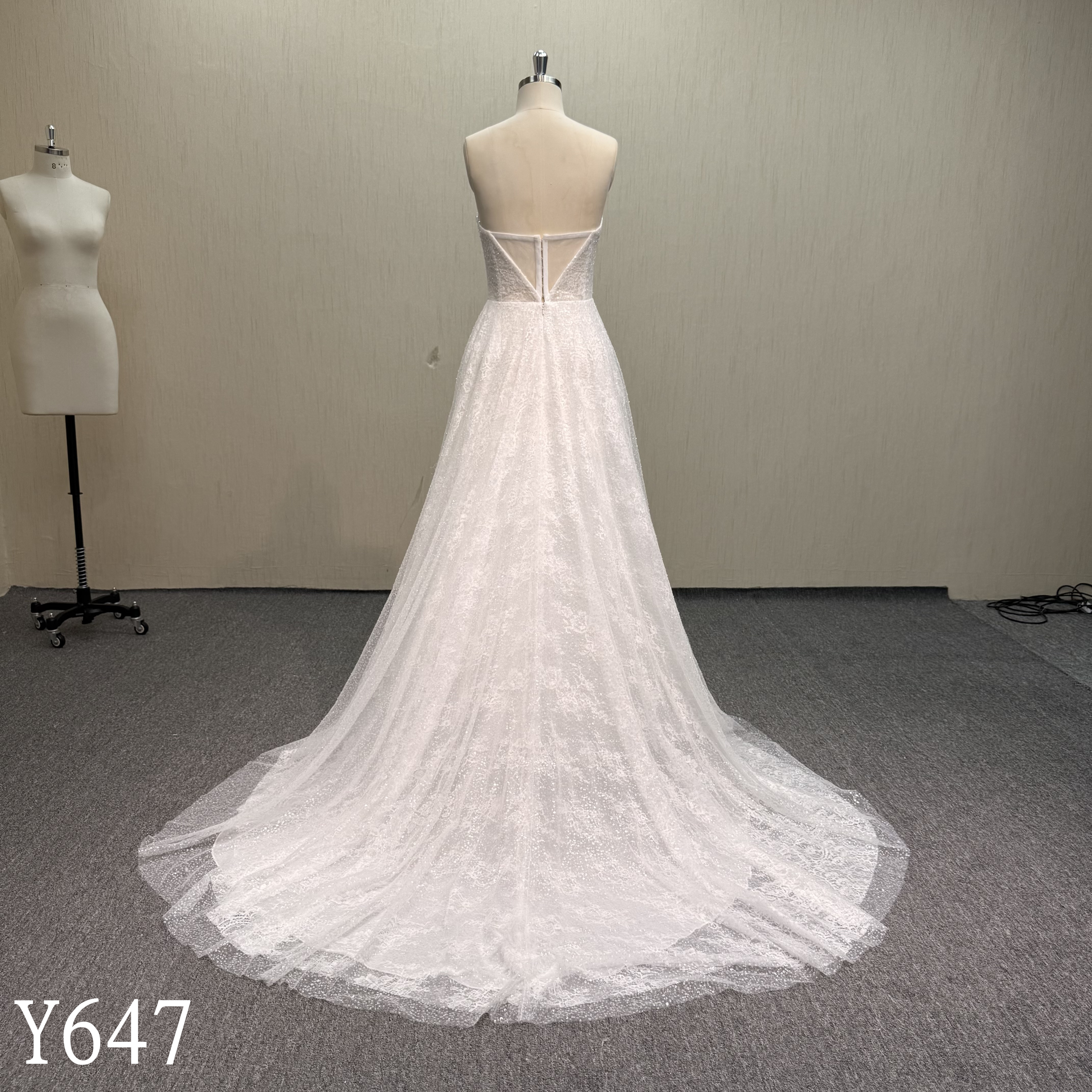 Y647 Sparkling Glitter Tulle Strapless A-Line Wedding Dress with Slit