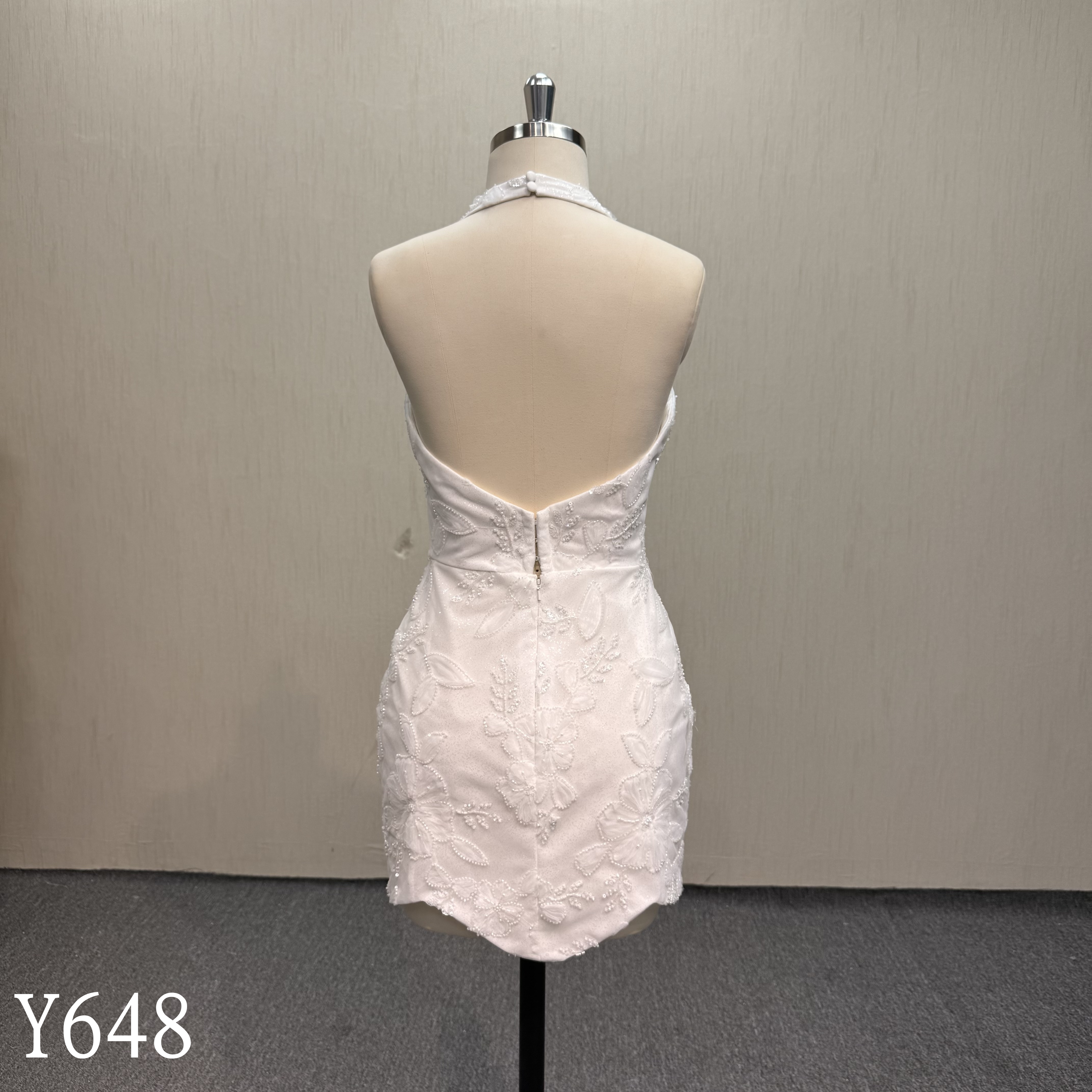 Y648 A little sexy mini dress, deep V with one payer of mesh, showing beauty of body