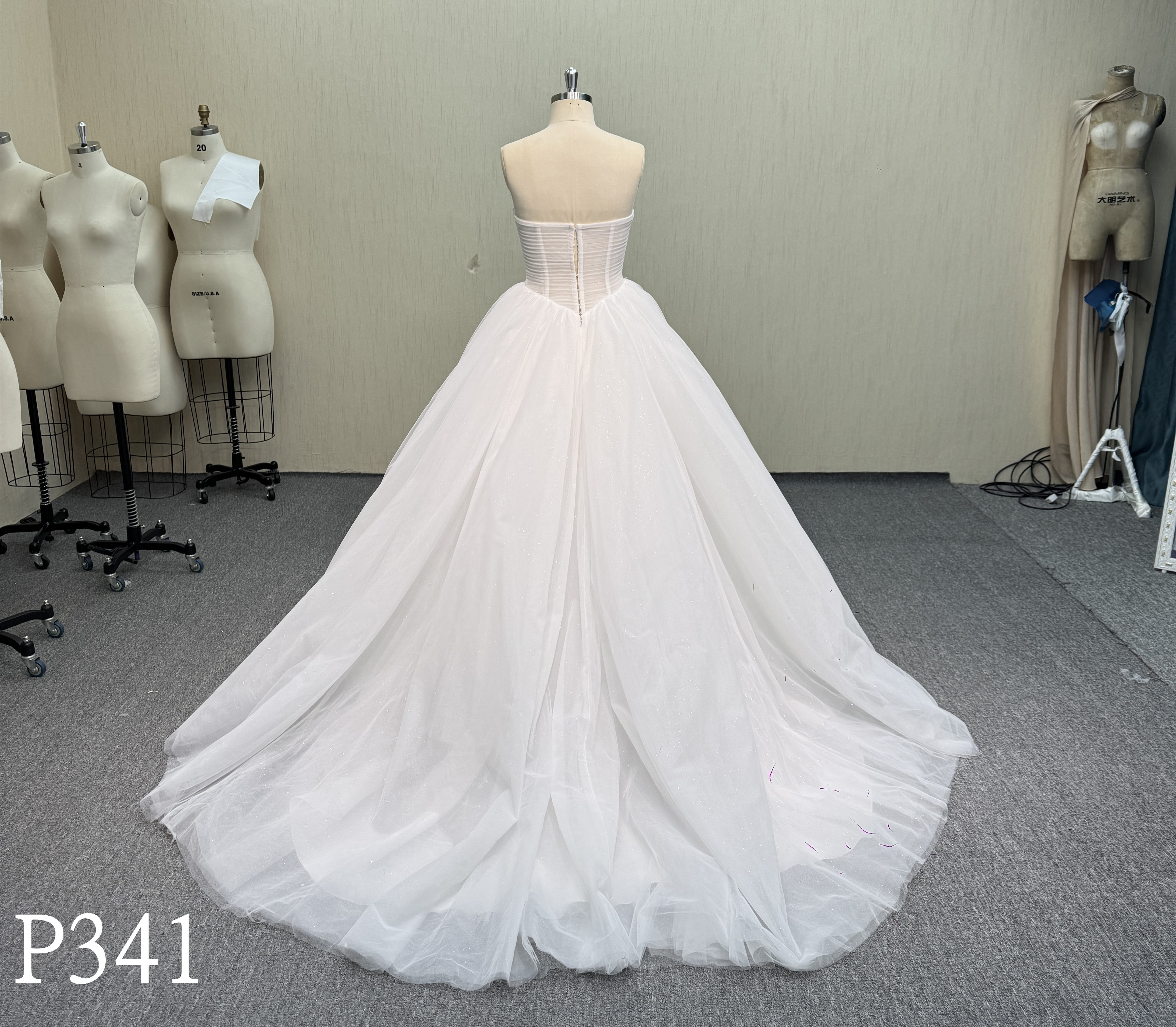 P341 Modern Strapless A-Line Wedding Dress with Radiating Pleated Corset