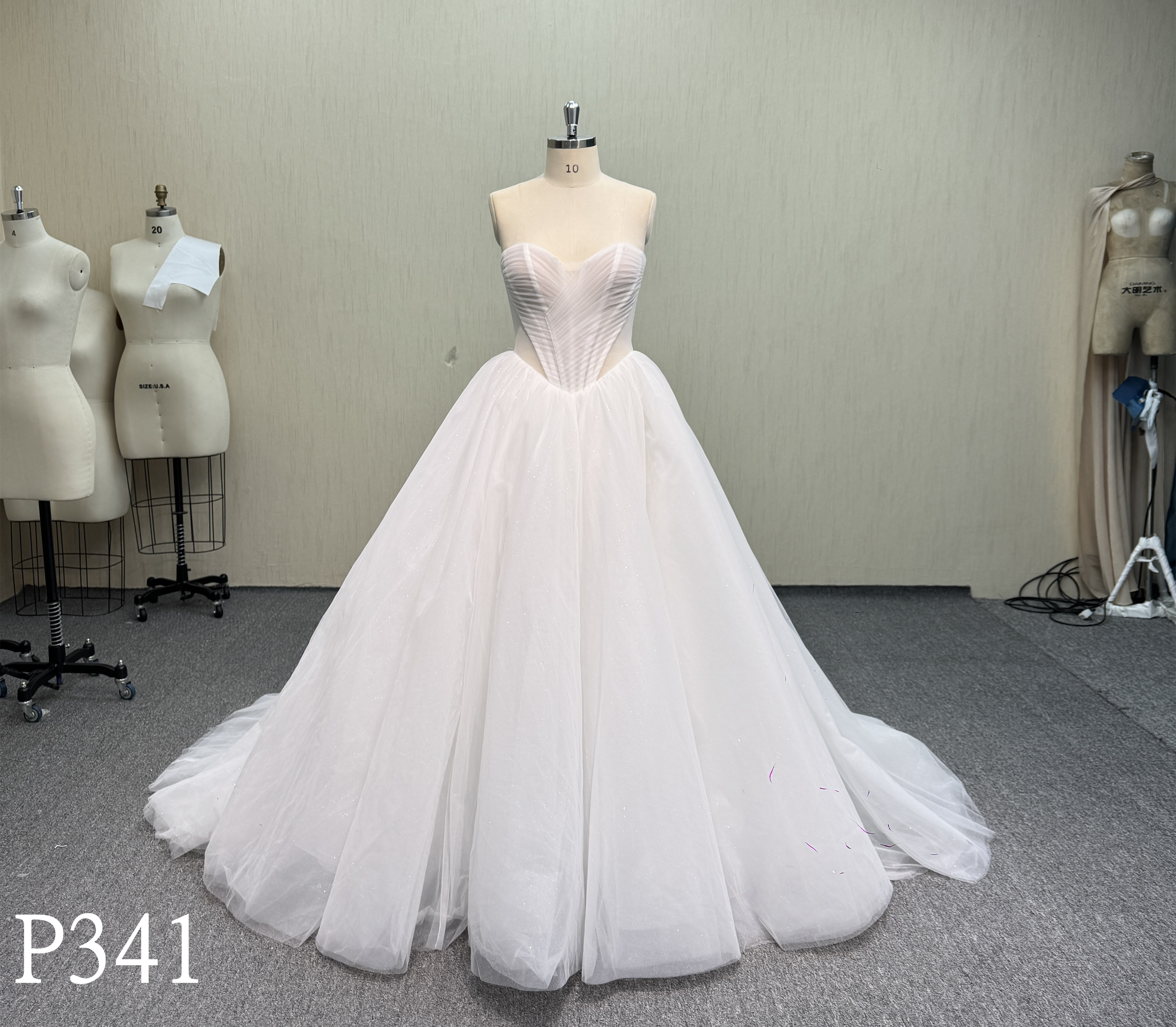 P341 Modern Strapless A-Line Wedding Dress with Radiating Pleated Corset