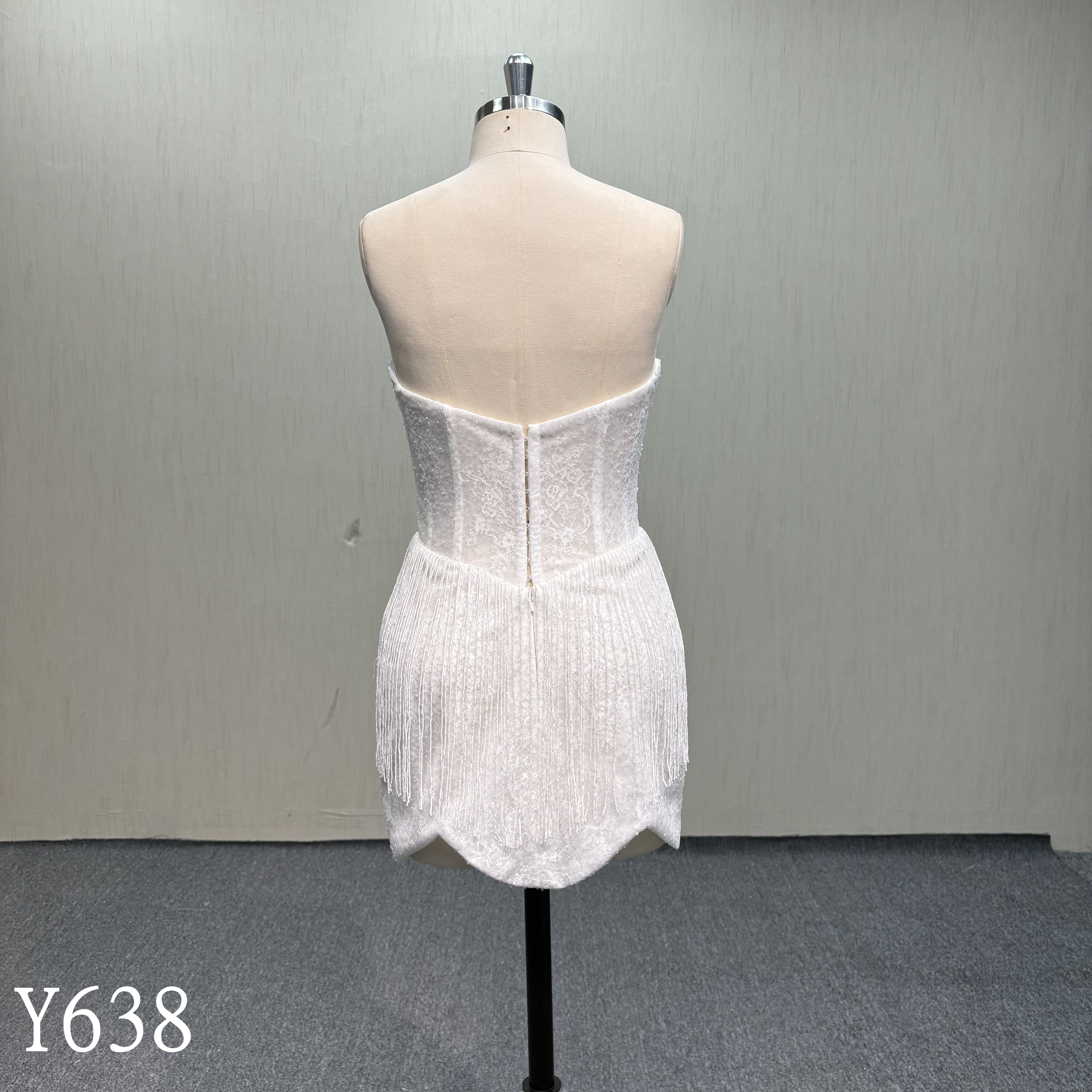 Y638 Sexy Beaded Fringe Strapless Corset Mini Dress with Cat Cups