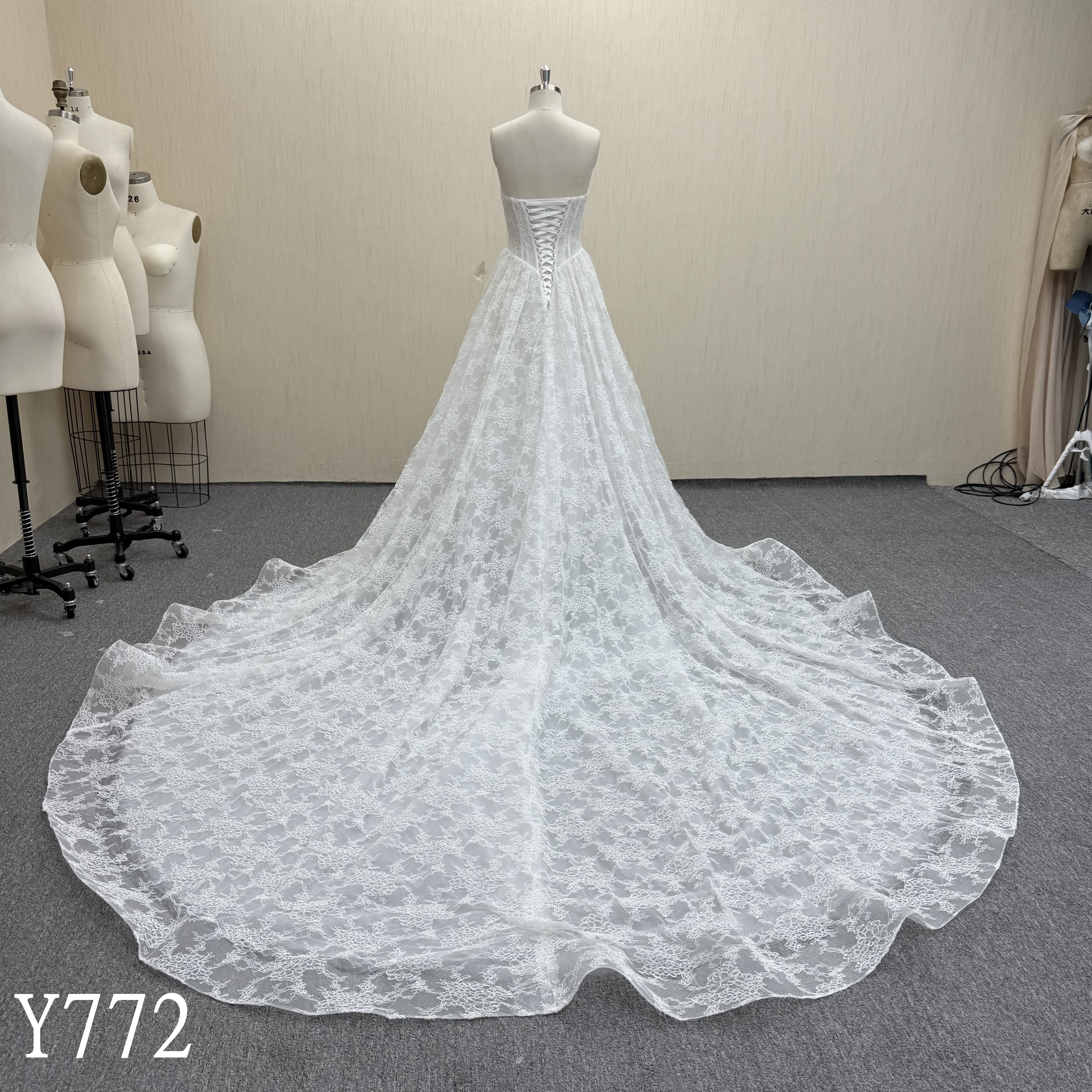 Y772 Classic A-Line Bridal Gown with Cat Eye Molded Cups and Sheer-Boned Bodice