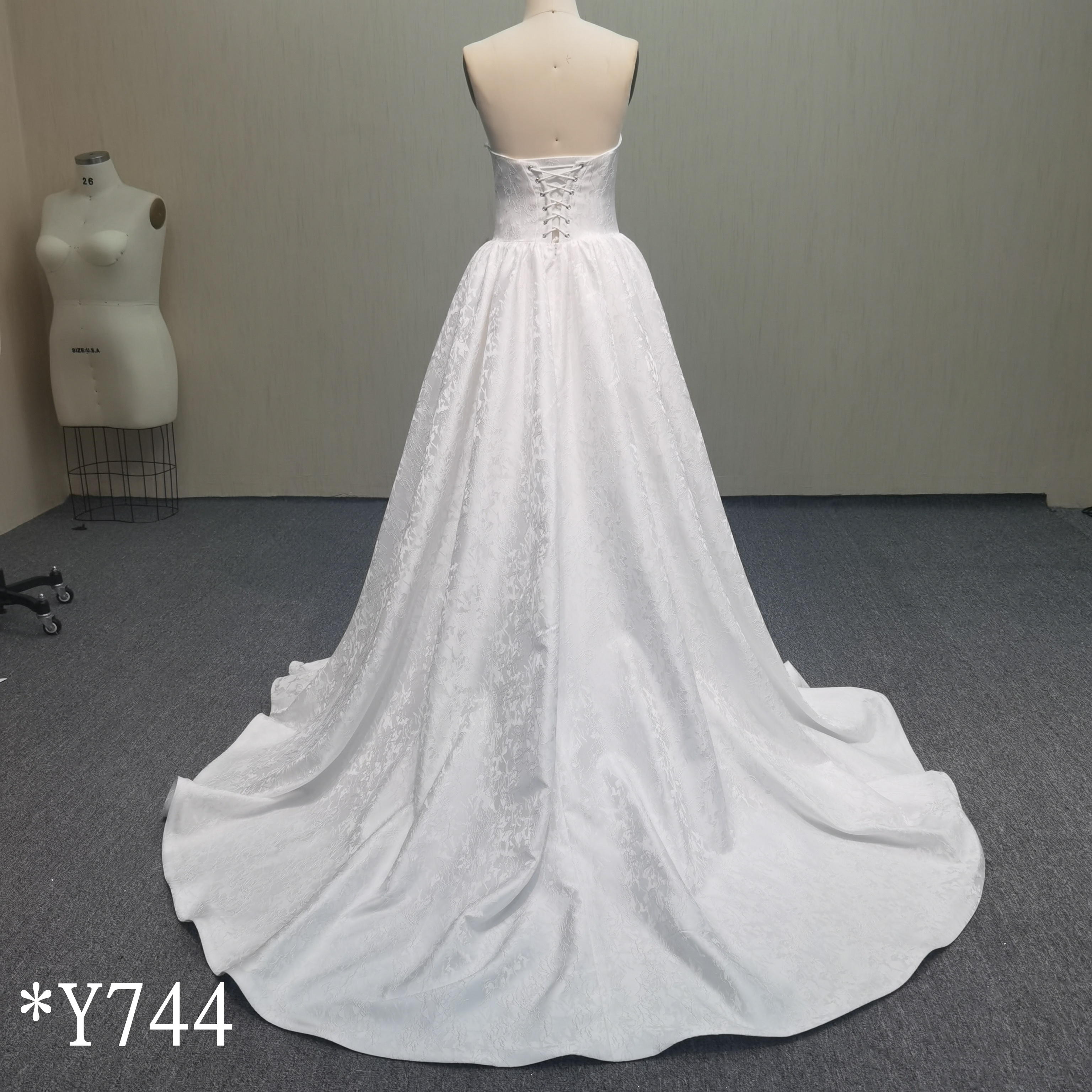 Y744 Strapless Jacquard A-Line Bridal Gown with Matching Elegant Scarf