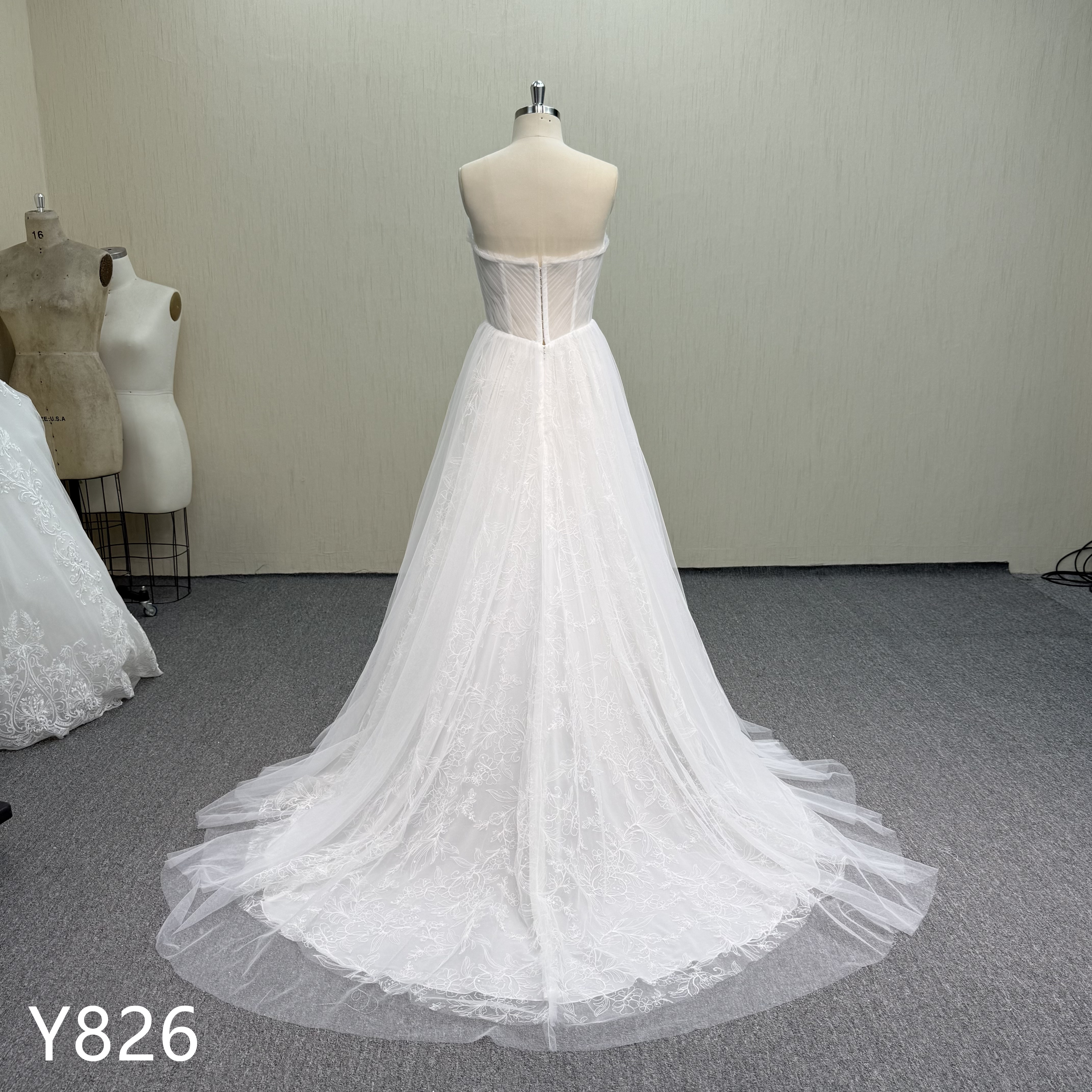 Y826 Strapless Sweetheart A-Line Dress with Pleated Tulle Bust and Waist Hollow Design