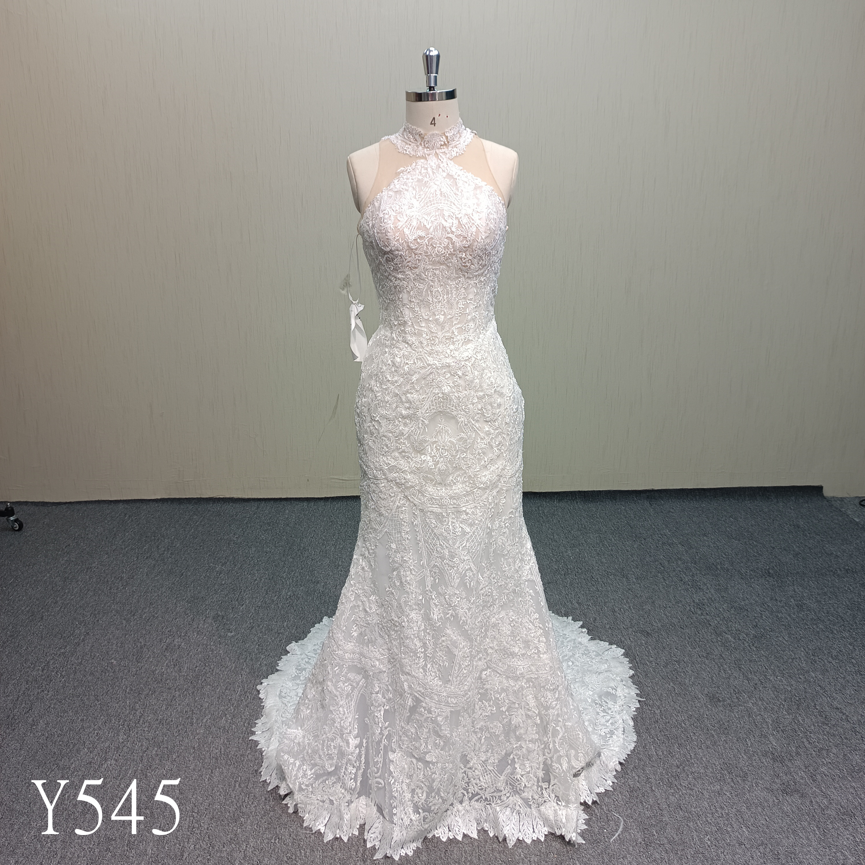 Y545  Halter Neck Lace Mermaid Wedding Dress.