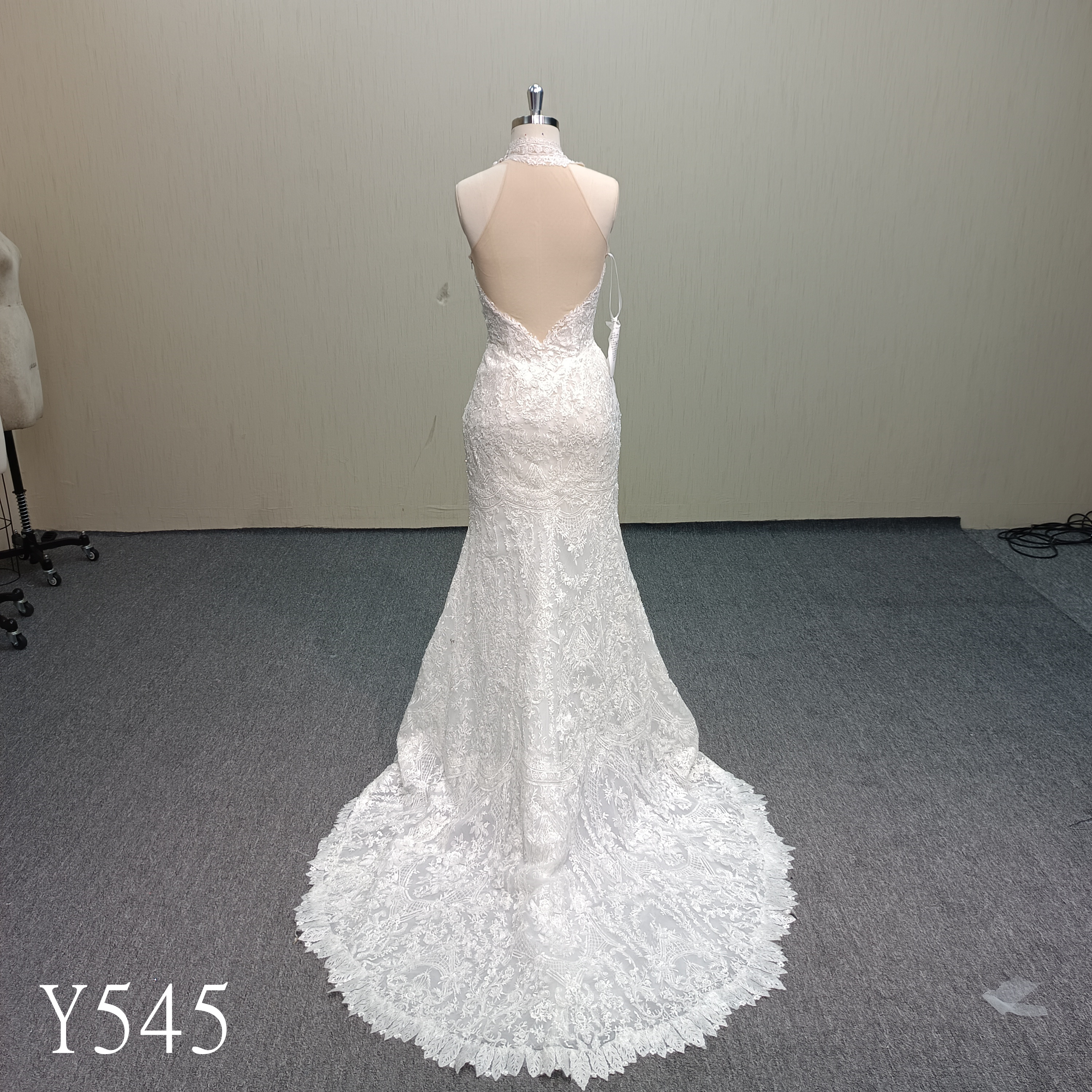Y545  Halter Neck Lace Mermaid Wedding Dress.