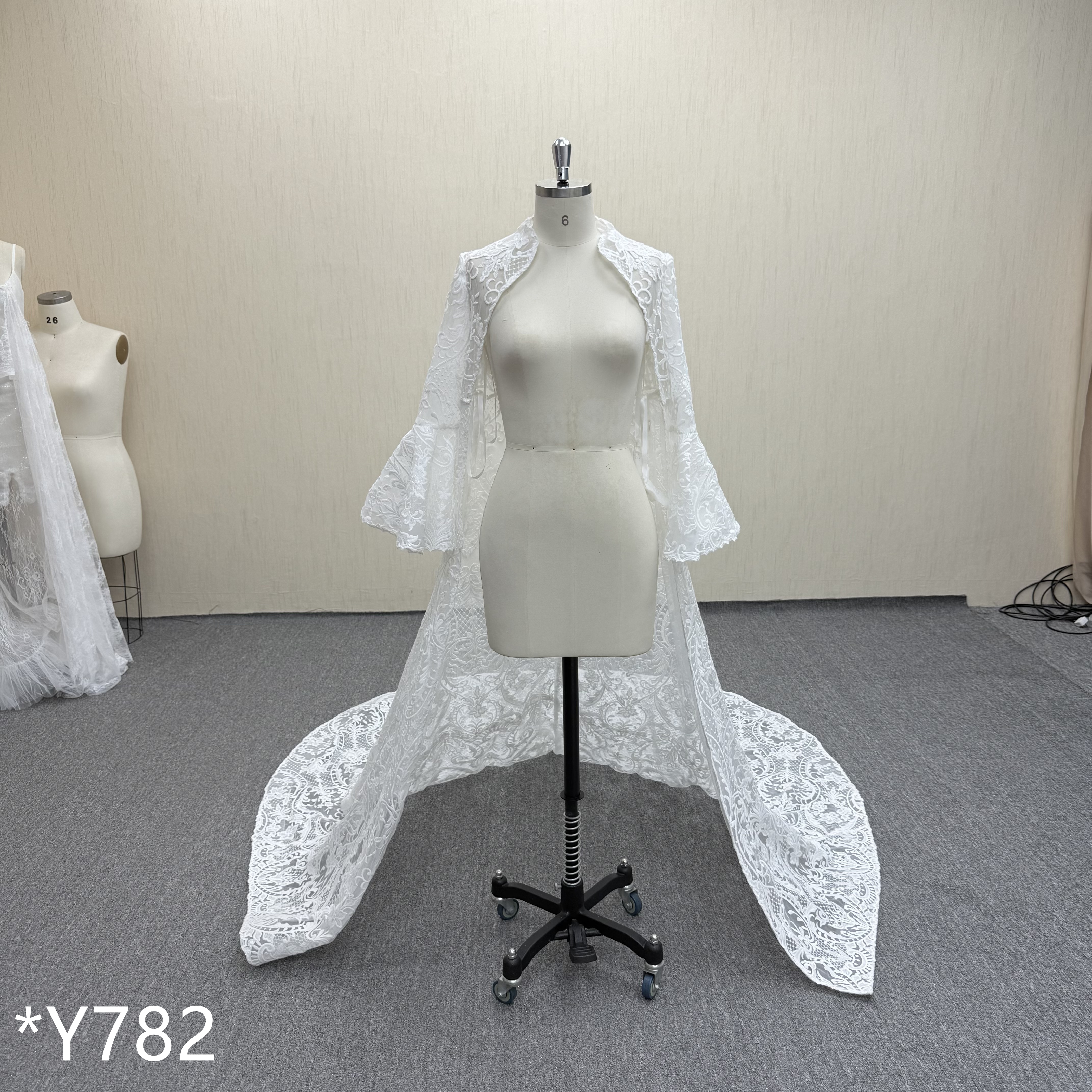 Y782 Convertible Two-Piece Wedding Gown with Detachable Lace Overlay.