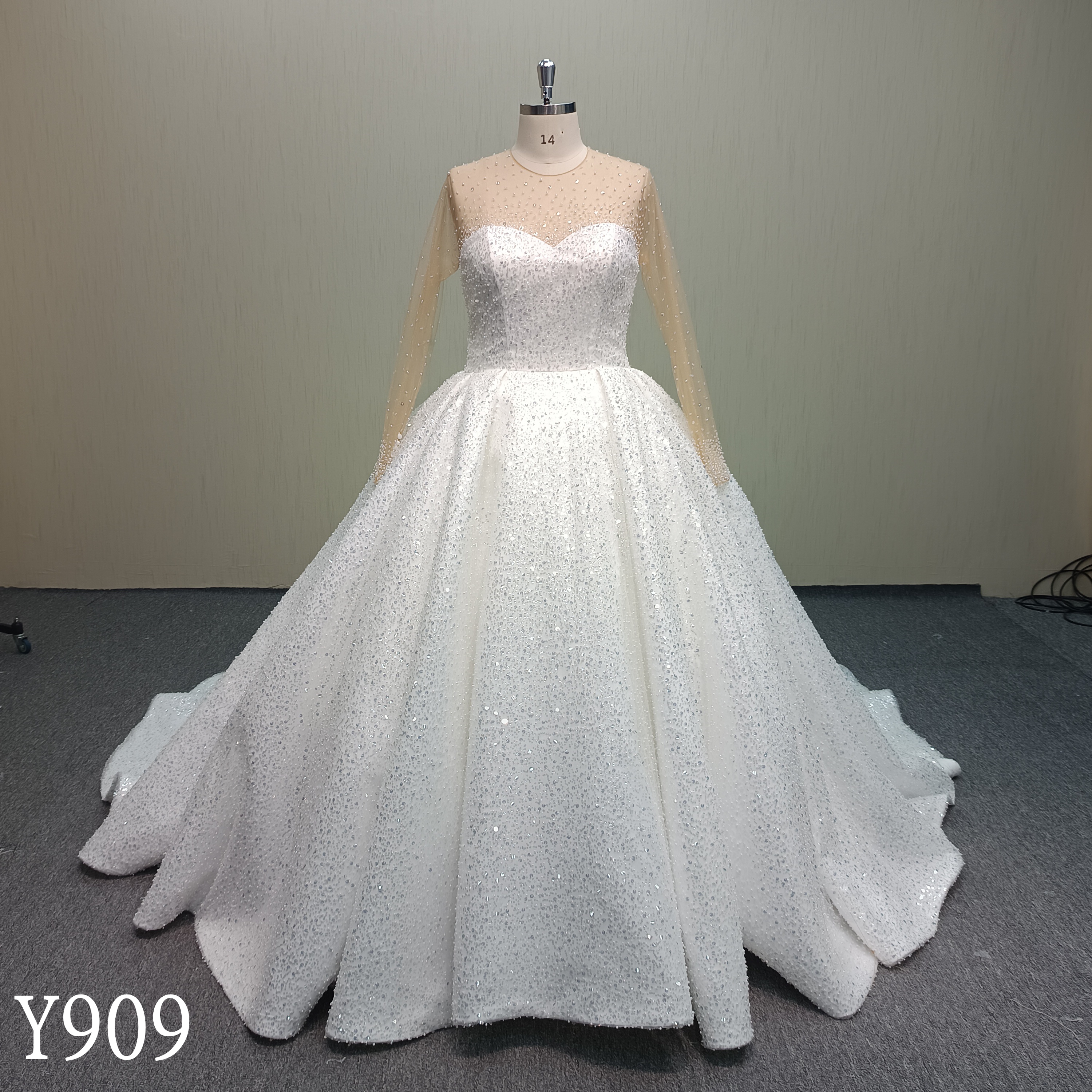 Y909 Dazzling Hand-Beaded Sequin Ballgown Wedding Dress
