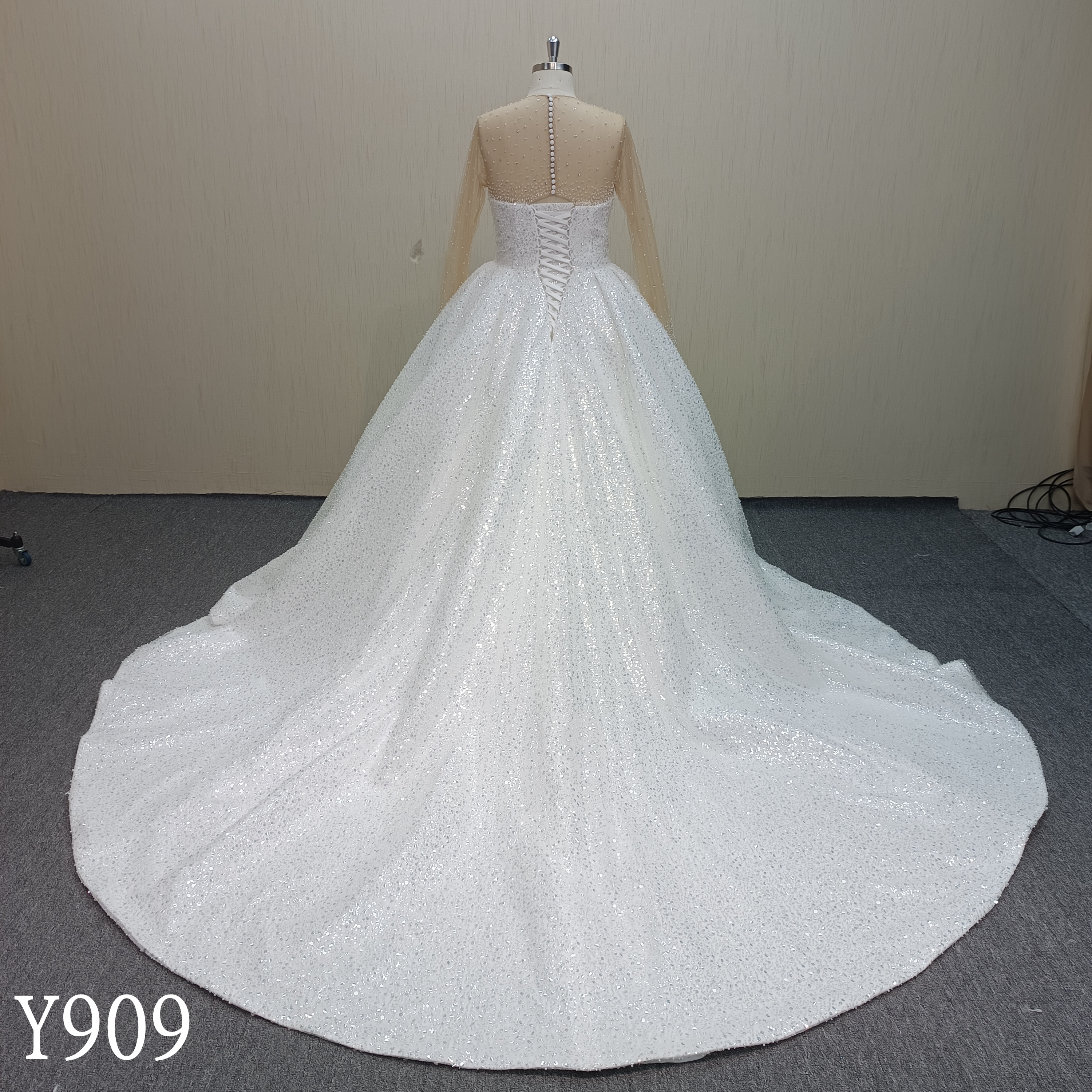 Y909 Dazzling Hand-Beaded Sequin Ballgown Wedding Dress